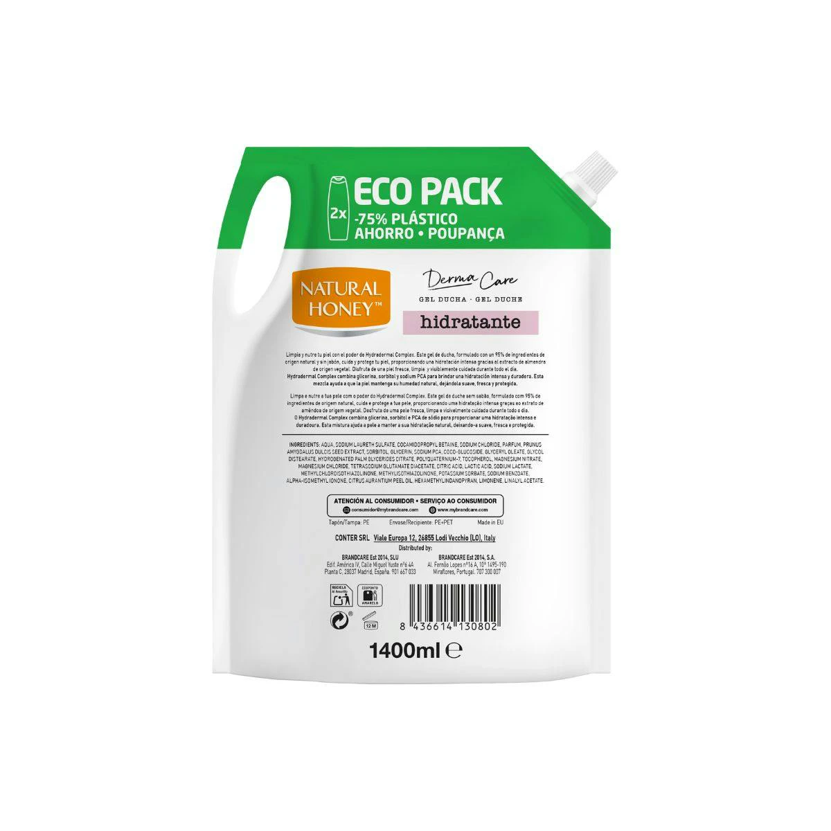 Gel De Ducha Hidratante Natural Honey Eco Pack 1.4L