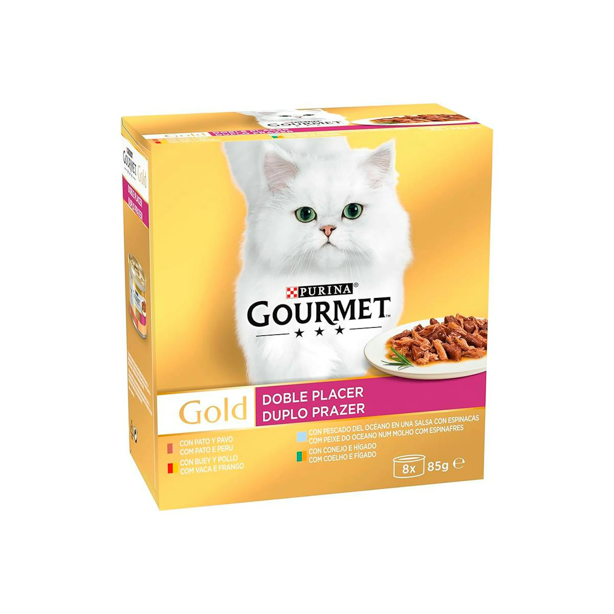 Comida Húmeda Gatos Doble Placer Gourmet Gold Pack 8X85G 0
