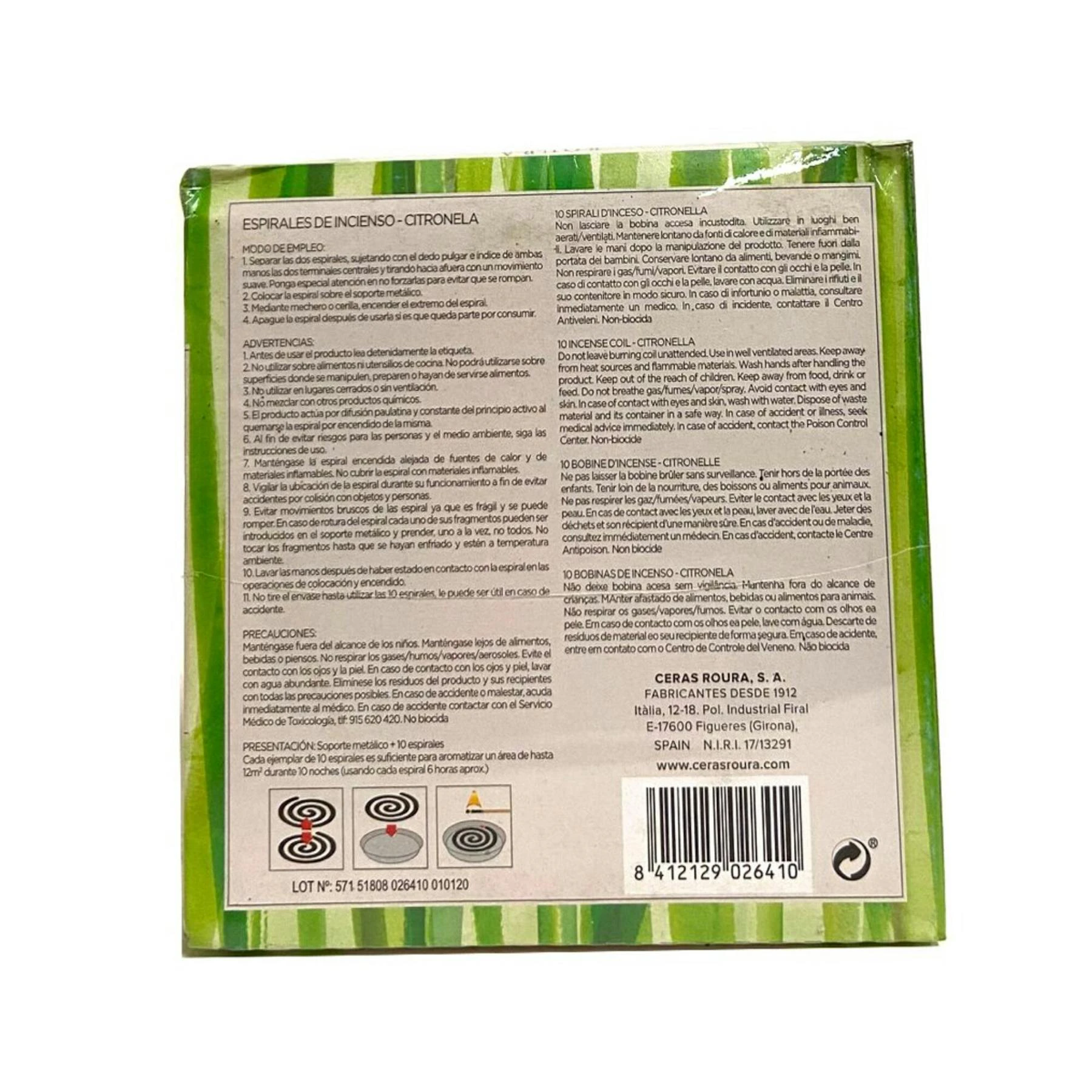 Incenso Em Espirais Citronela Roura 10 Unid.