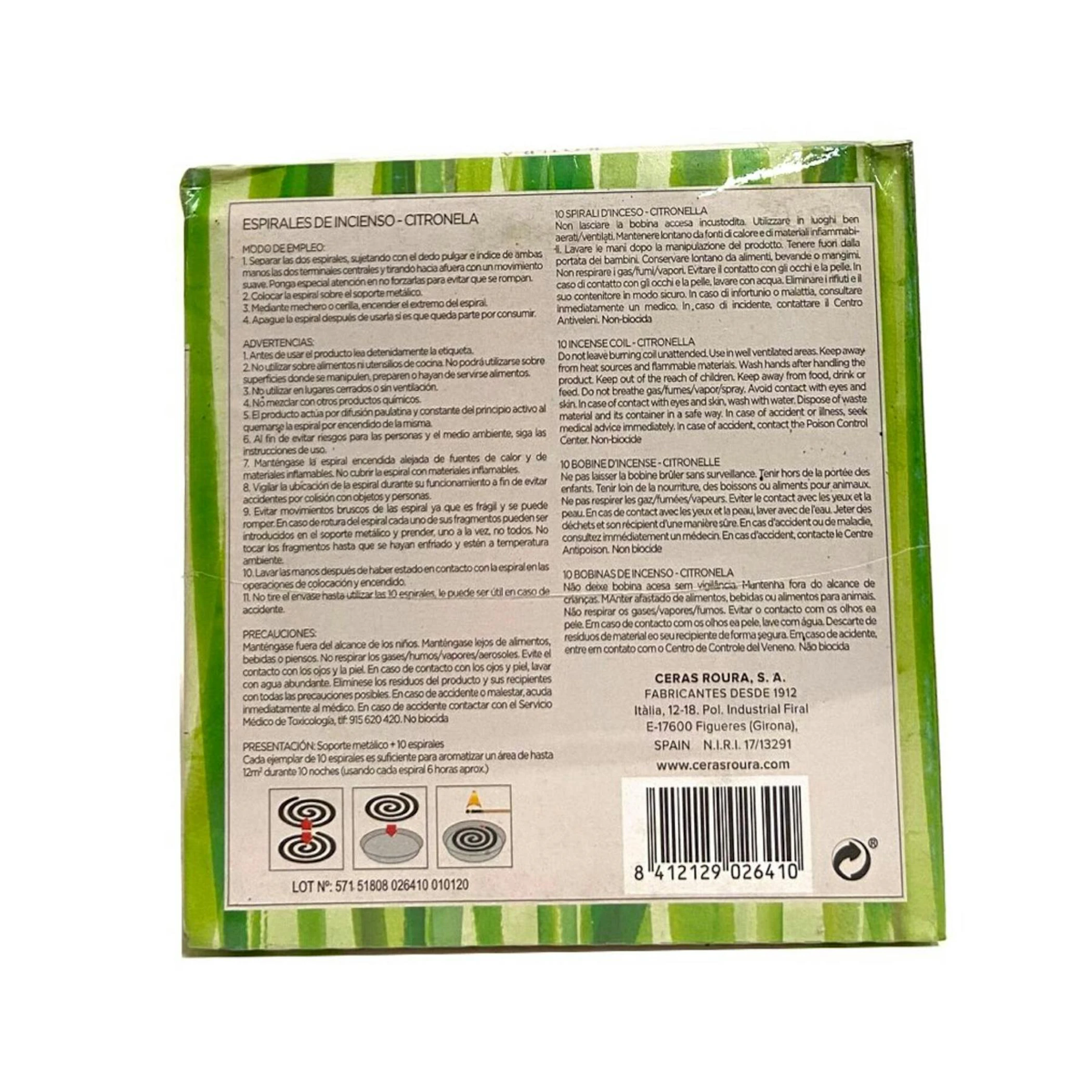 Incenso Em Espirais Citronela Roura 10 Unid.
