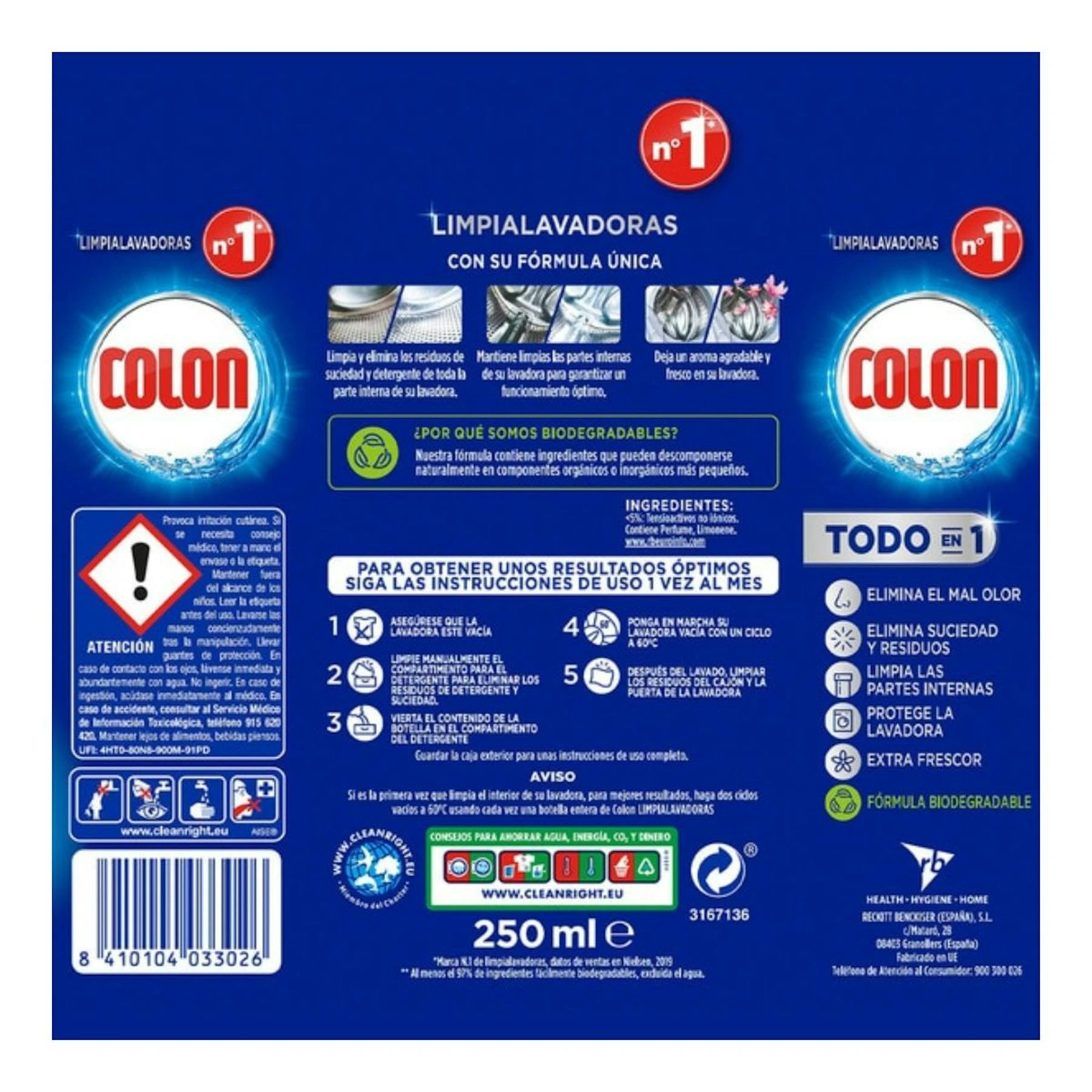Limpia Lavadoras Todo En 1 Colon 250Ml