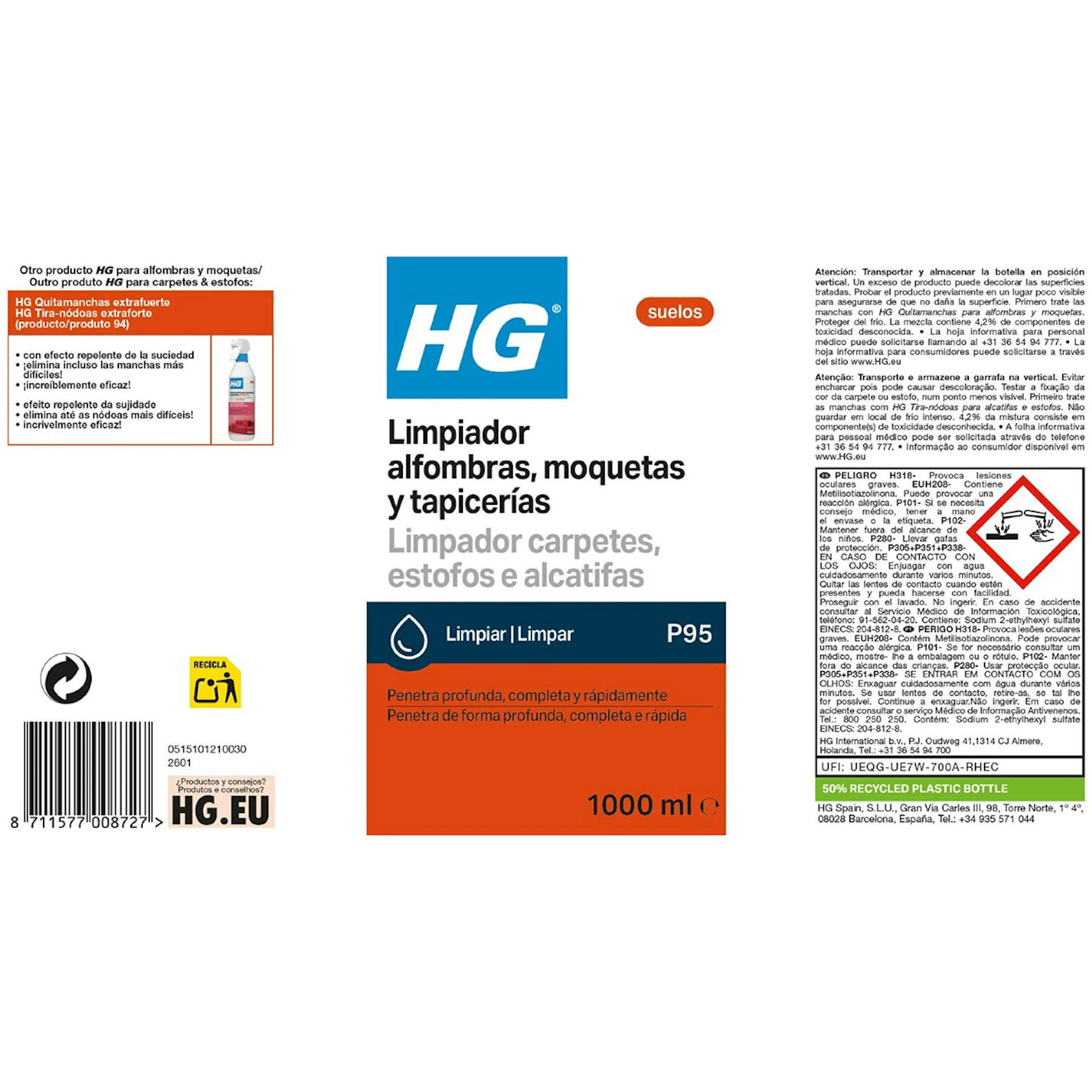 Limpiador De Alfombras, Moquetas Y Tapicerías HG 1Lt