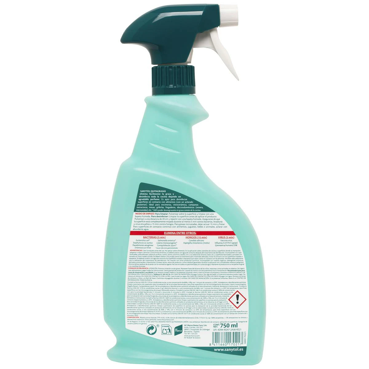 Limpiador Desinfectante Quitagrasas Sanytol 750Ml