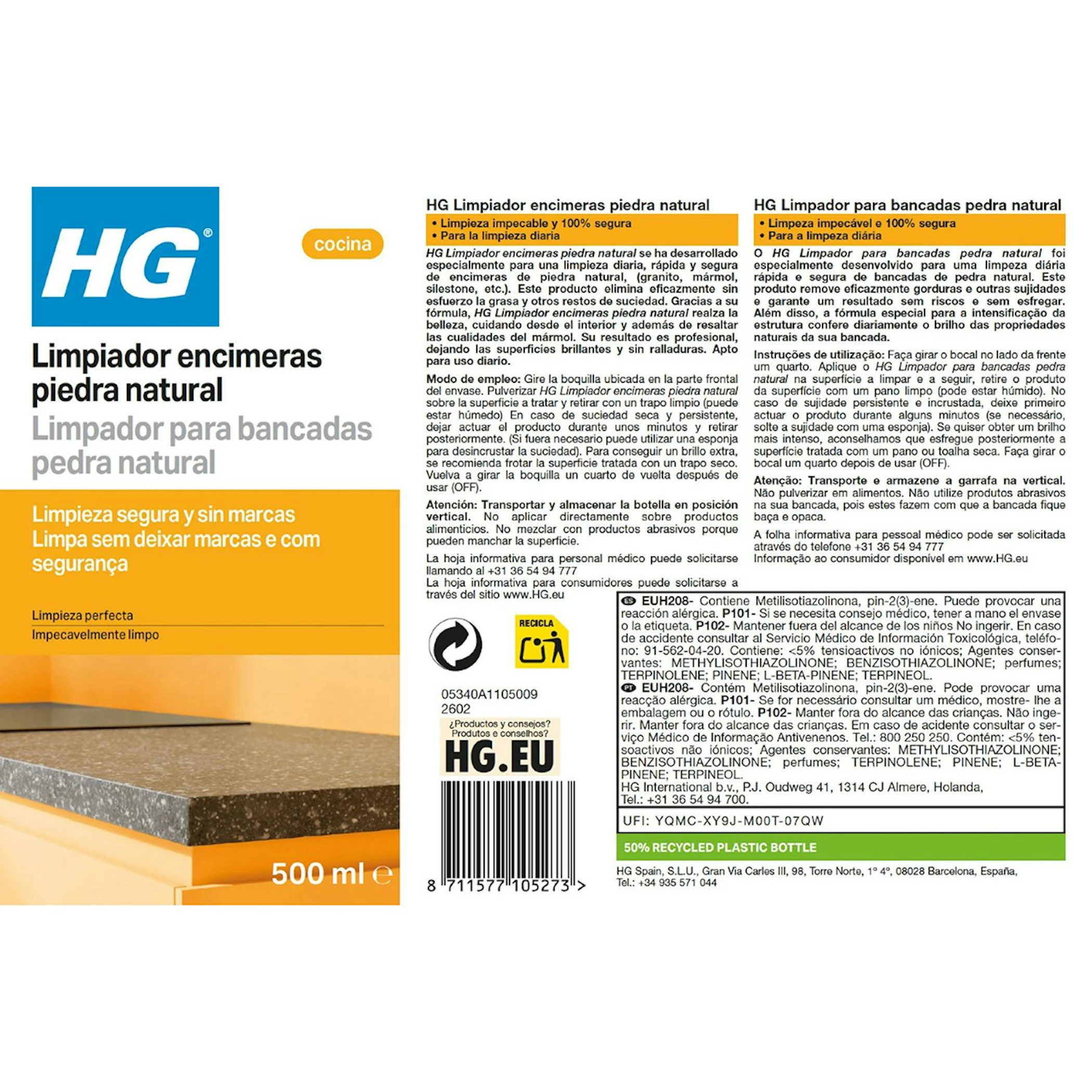 Limpa Bancadas Pedra Natural HG 500Ml