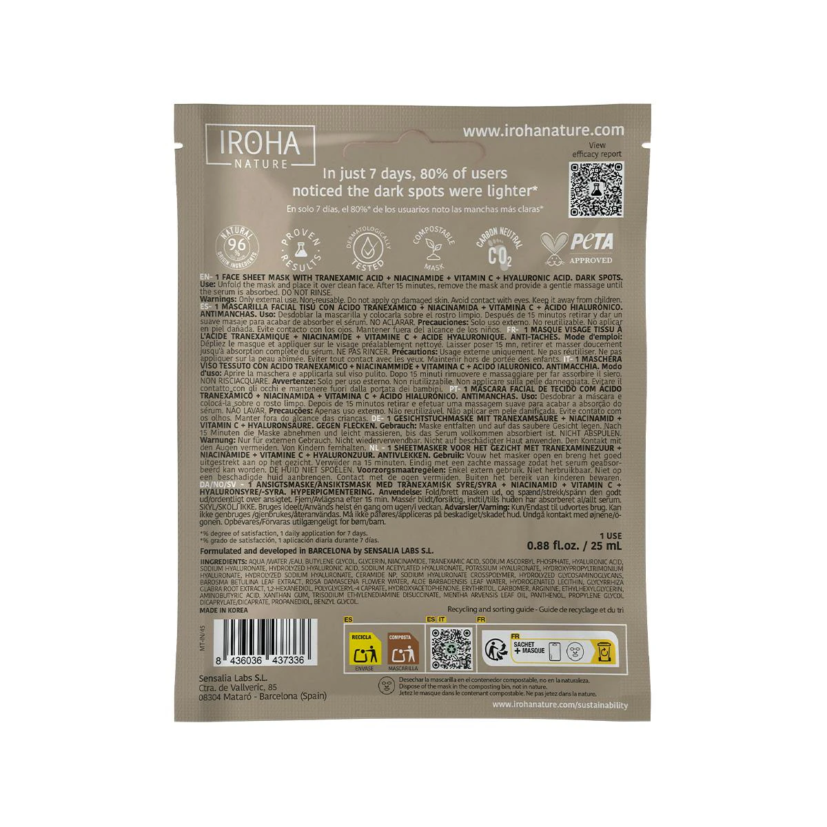 Mascarilla Facial Iluminadora Dark Spots Iroha Nature