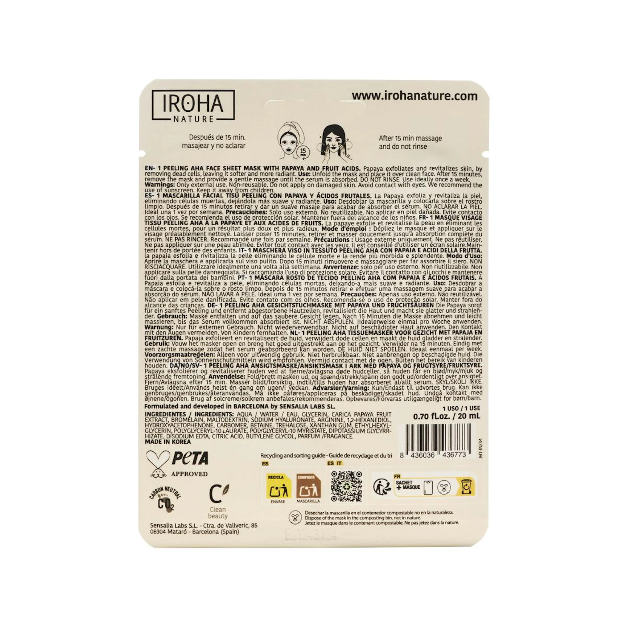 Mascarilla Facial Peeling AHA Papaya Iroha Nature