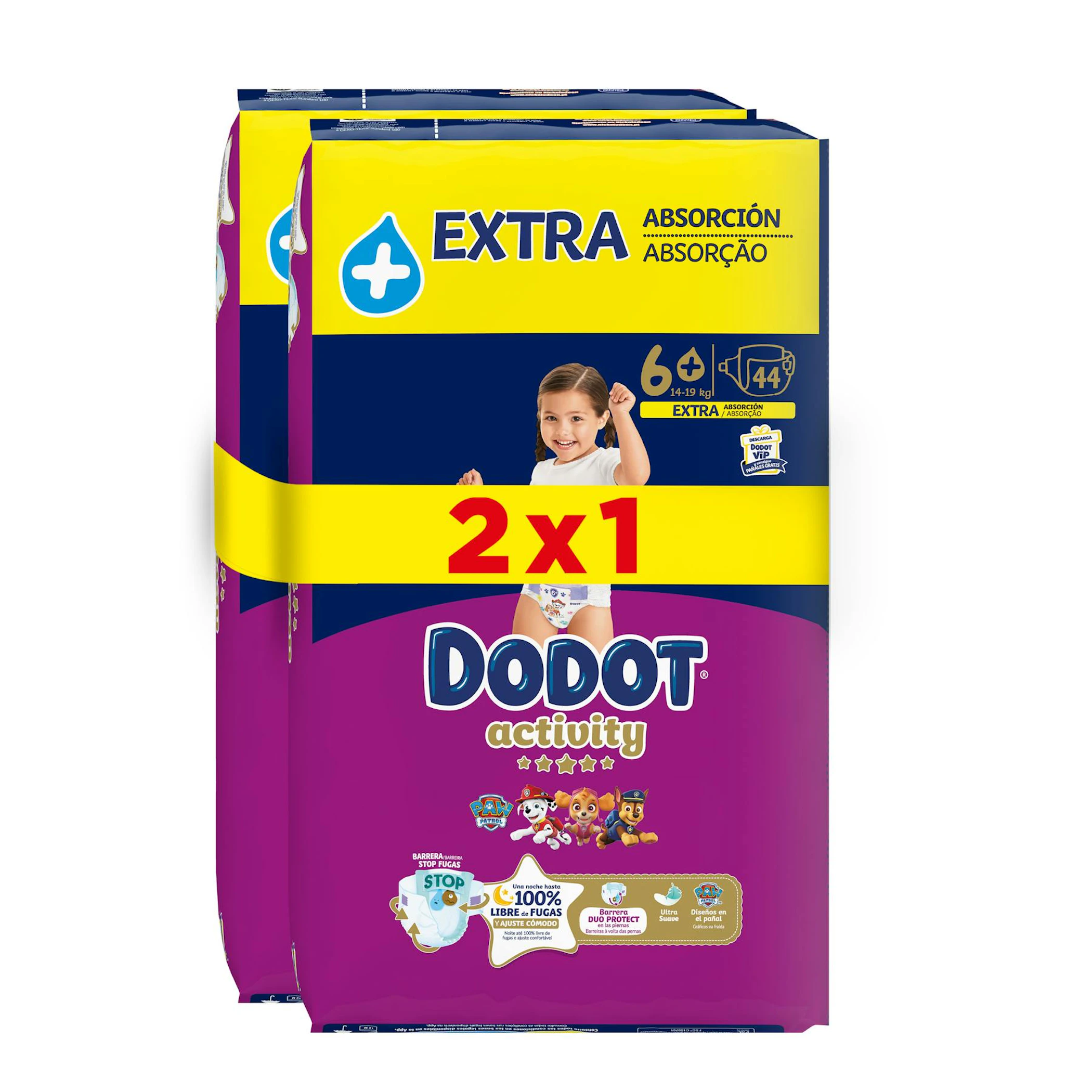 Pañales Activity Talla 6+ (14-19 Kg) Dodot 44 Uds