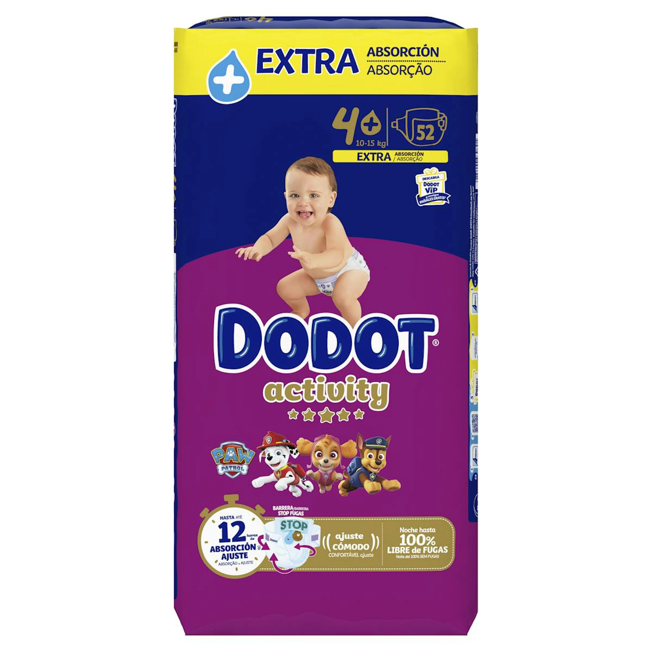 Pañales Activity Talla 4+ (10-15 Kg) Dodot 52 Uds 0