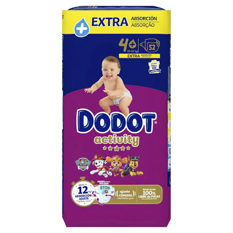 Pañales 10-15Kgs Dodot Talla 4 Paquete 52 Uds