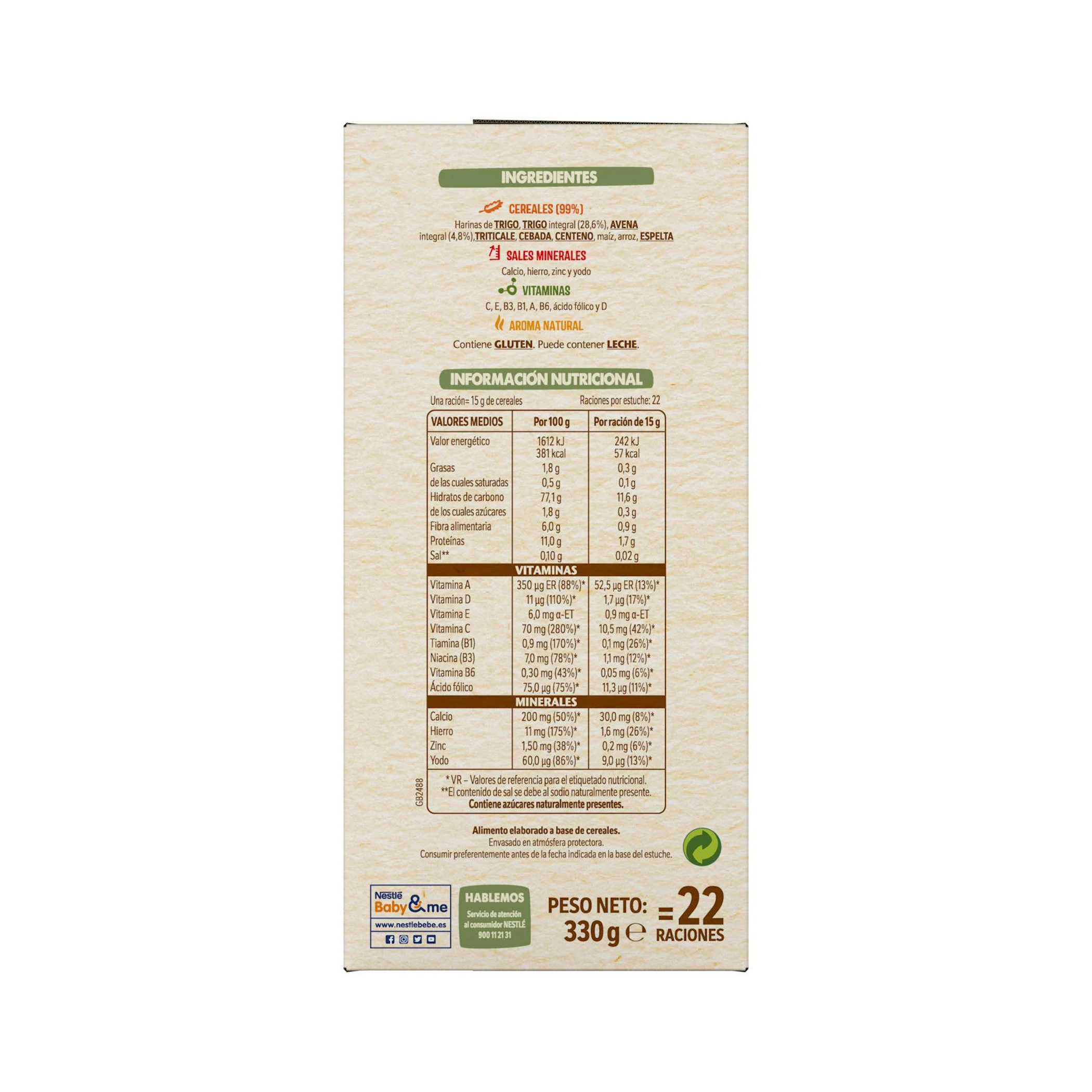 Papilla 8 Cereales 0% Azúcares Nestlé 330 Gr