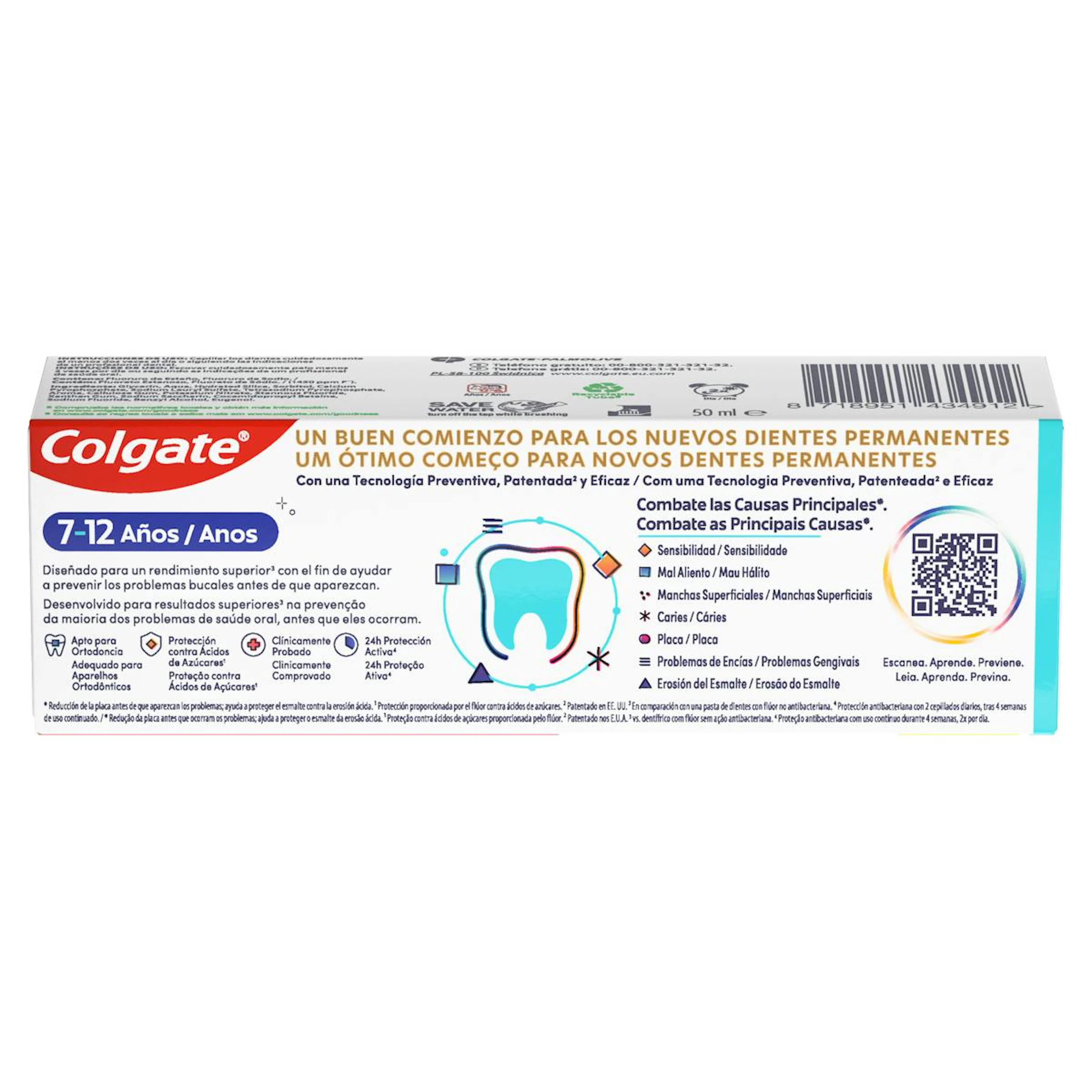 Pasta De Dentes Prevenção Ativa Junior 7-12 Anos Colgate Total 50Ml