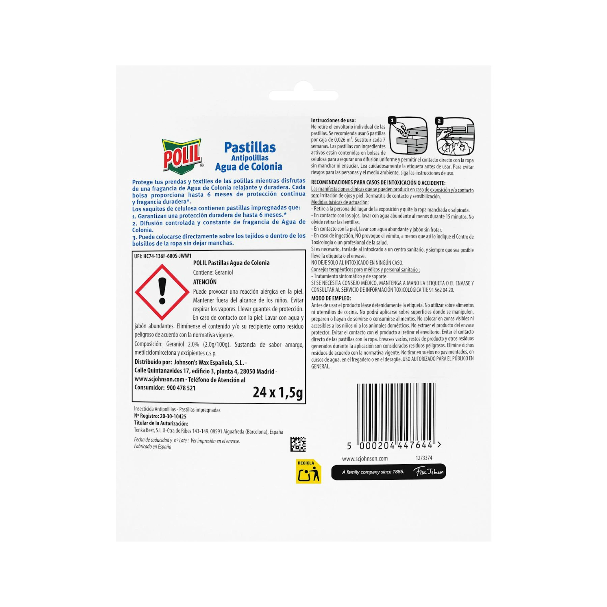 Pastillas Antipolillas Agua de Colonia Polil 24 Uds