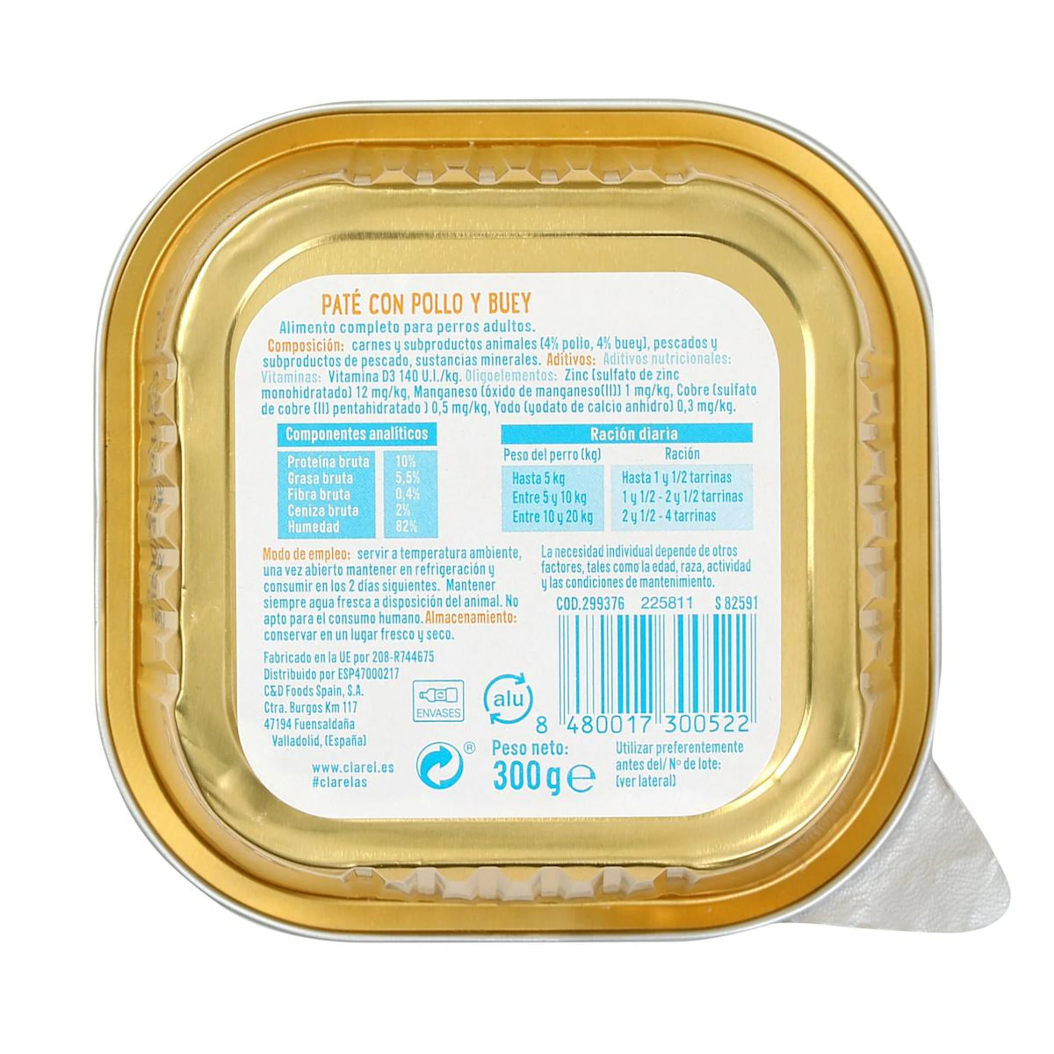 Comida Húmeda Perros Paté Pollo Y Buey AS 300Gr