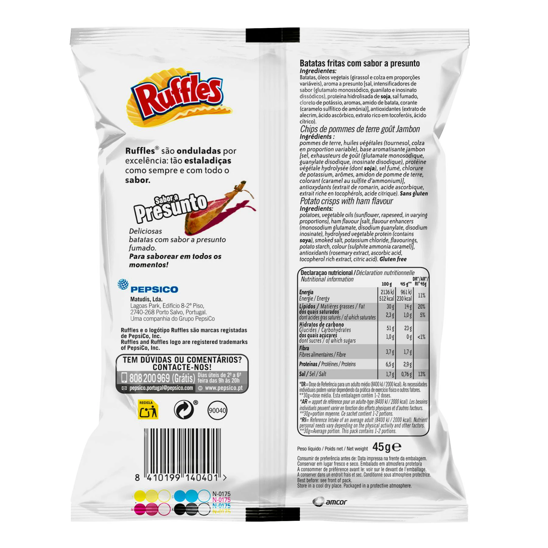 Patatas Onduladas Jamón Ruffles 45 Gr