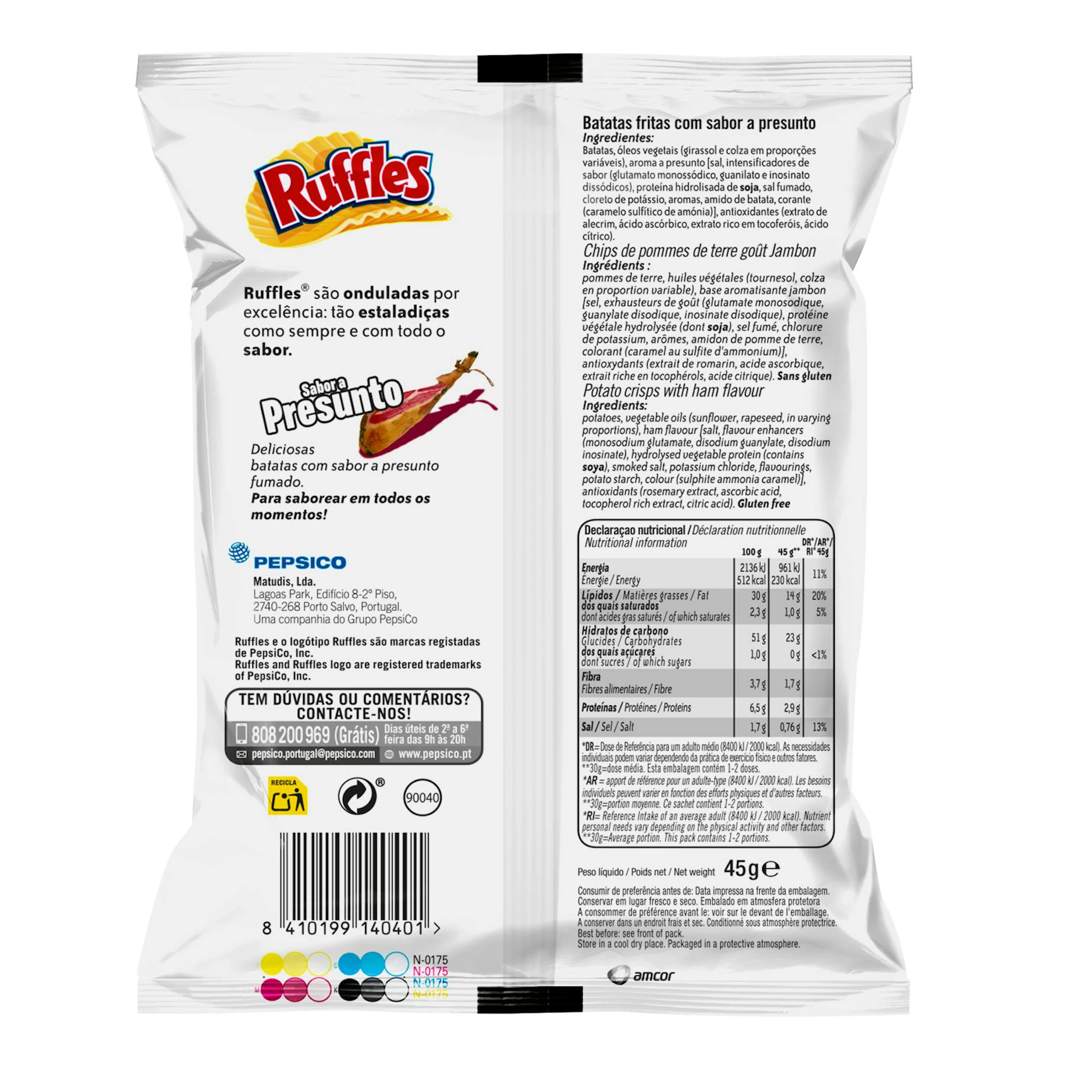 Patatas Onduladas Jamón Ruffles 45 Gr