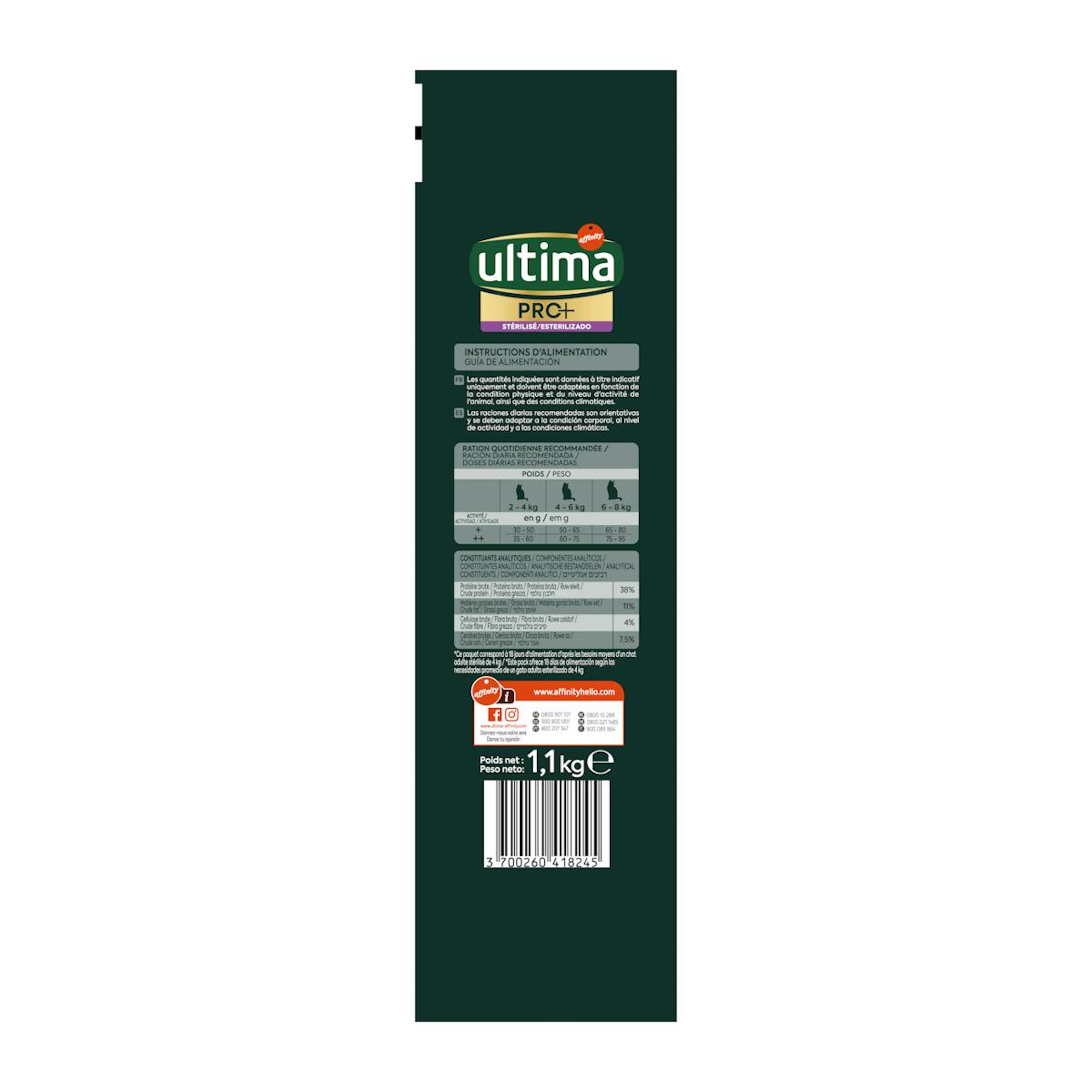 Pienso Gatos Esterilizados Pro+ Ultima Pollo 1.1Kg