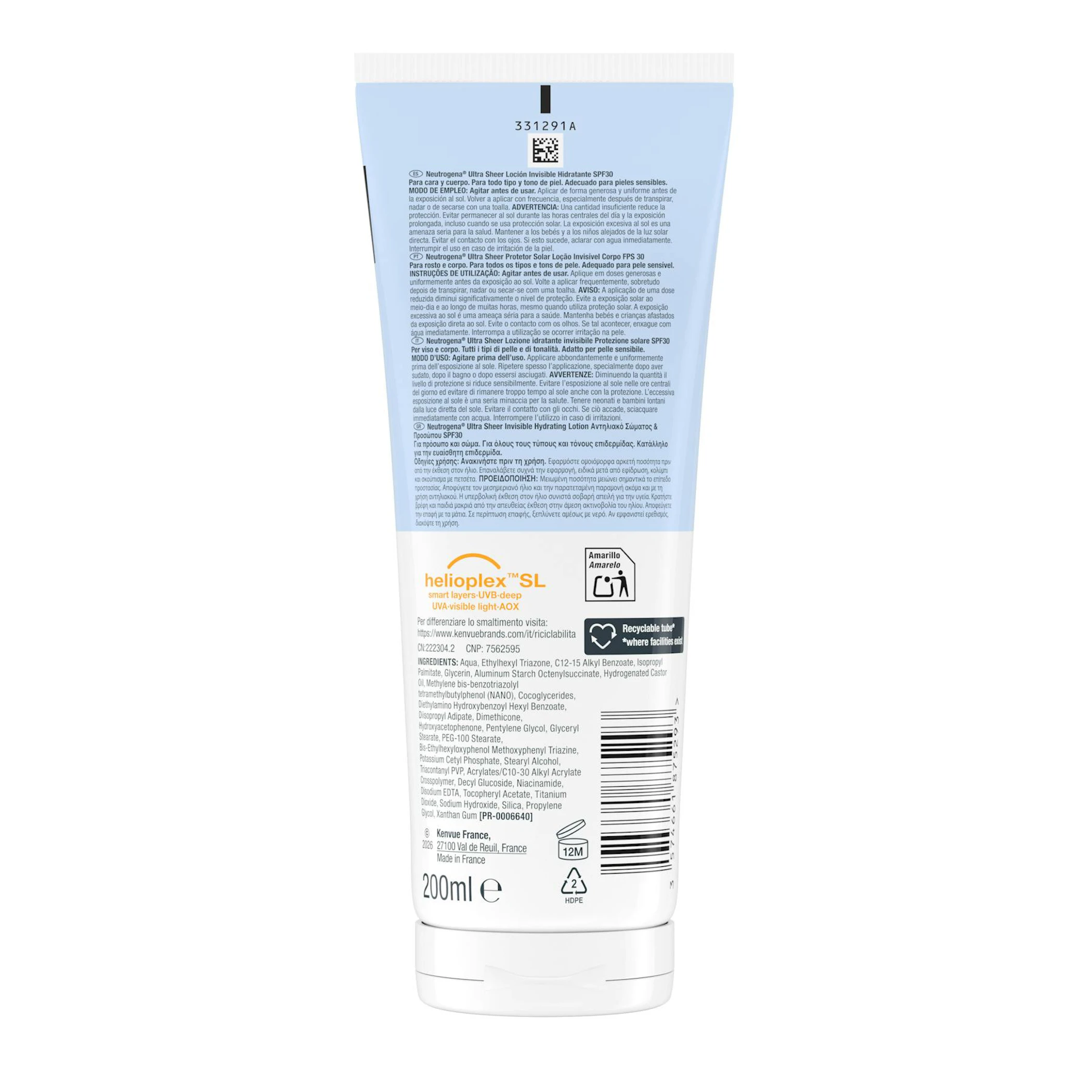 Protector Solar Corporal Ultra Sheer Invisible SPF30 Neutrogena 200Ml