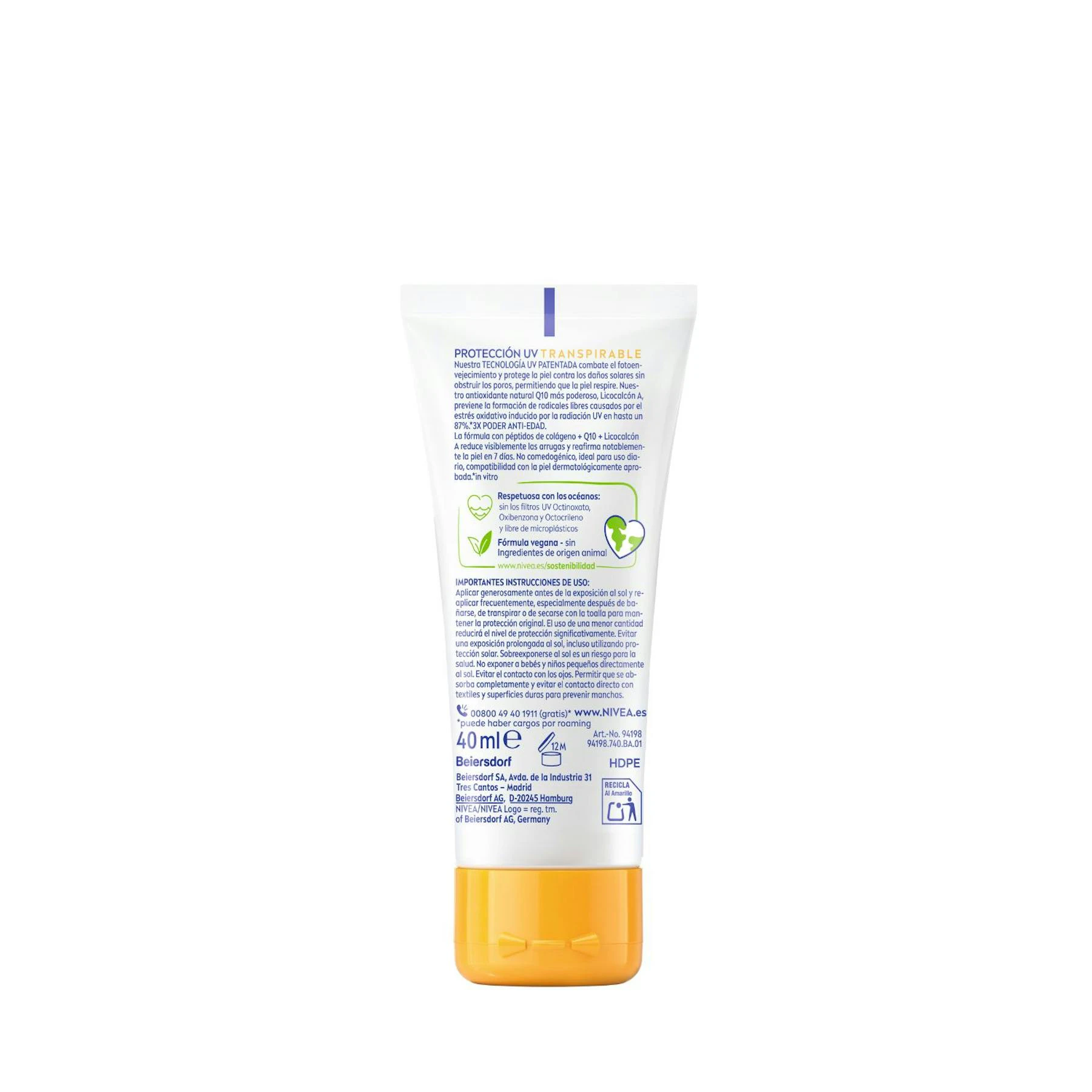Protector Solar Facial Q10 Anti-Edad Transpirable SPF50+ Nivea 40Ml