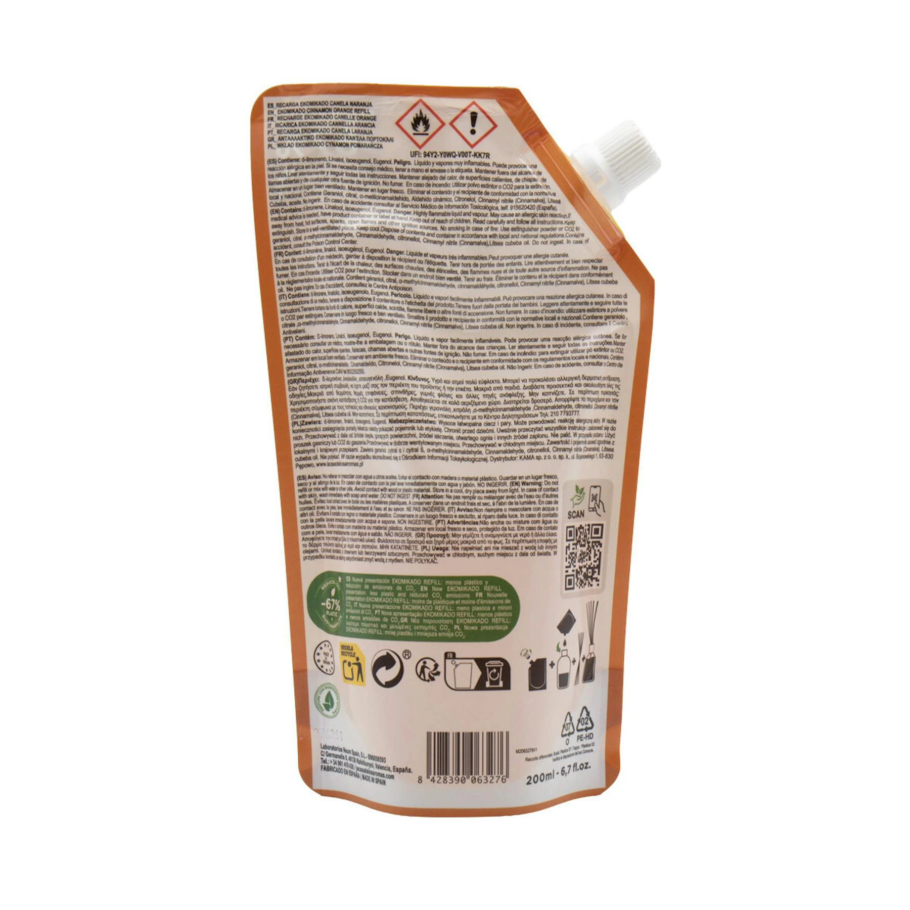 Recarga Ambientador Ekomikado Naranja La Casa De Los Aromas 200 Ml