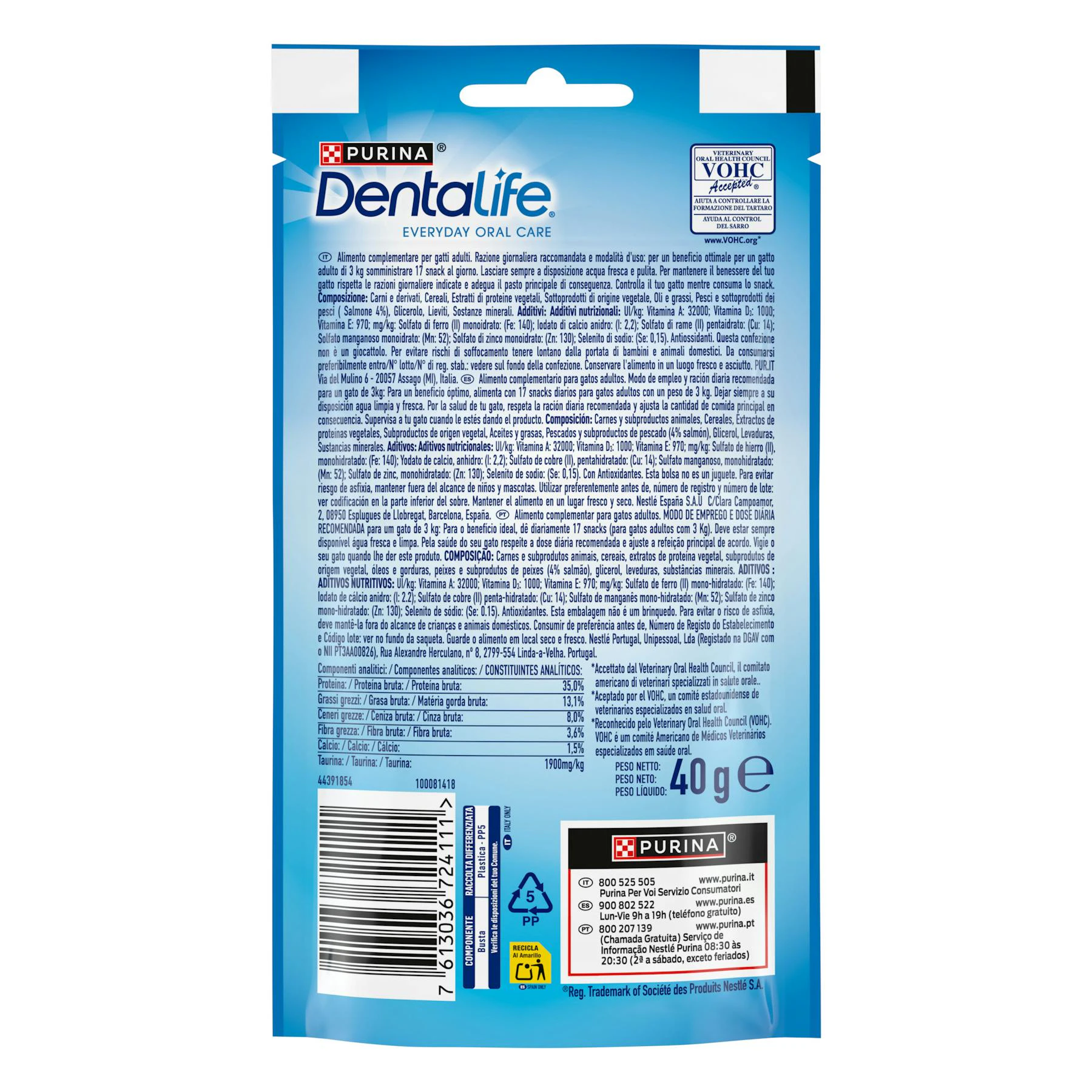 Snack Dental Gatos Dentalife Salmón Purina 40 Gr
