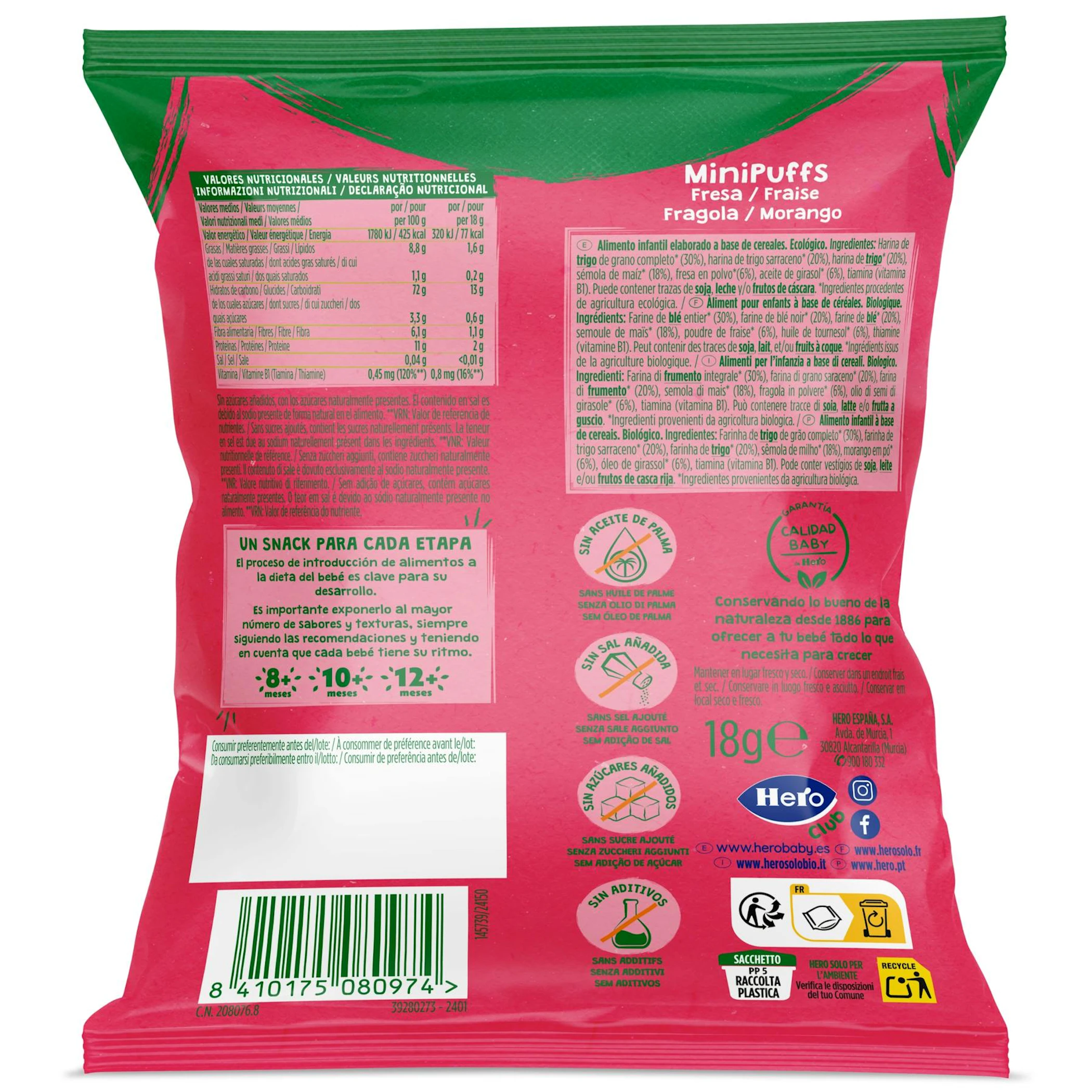 Snack Minipuffs Morango Hero Solo 18Gr