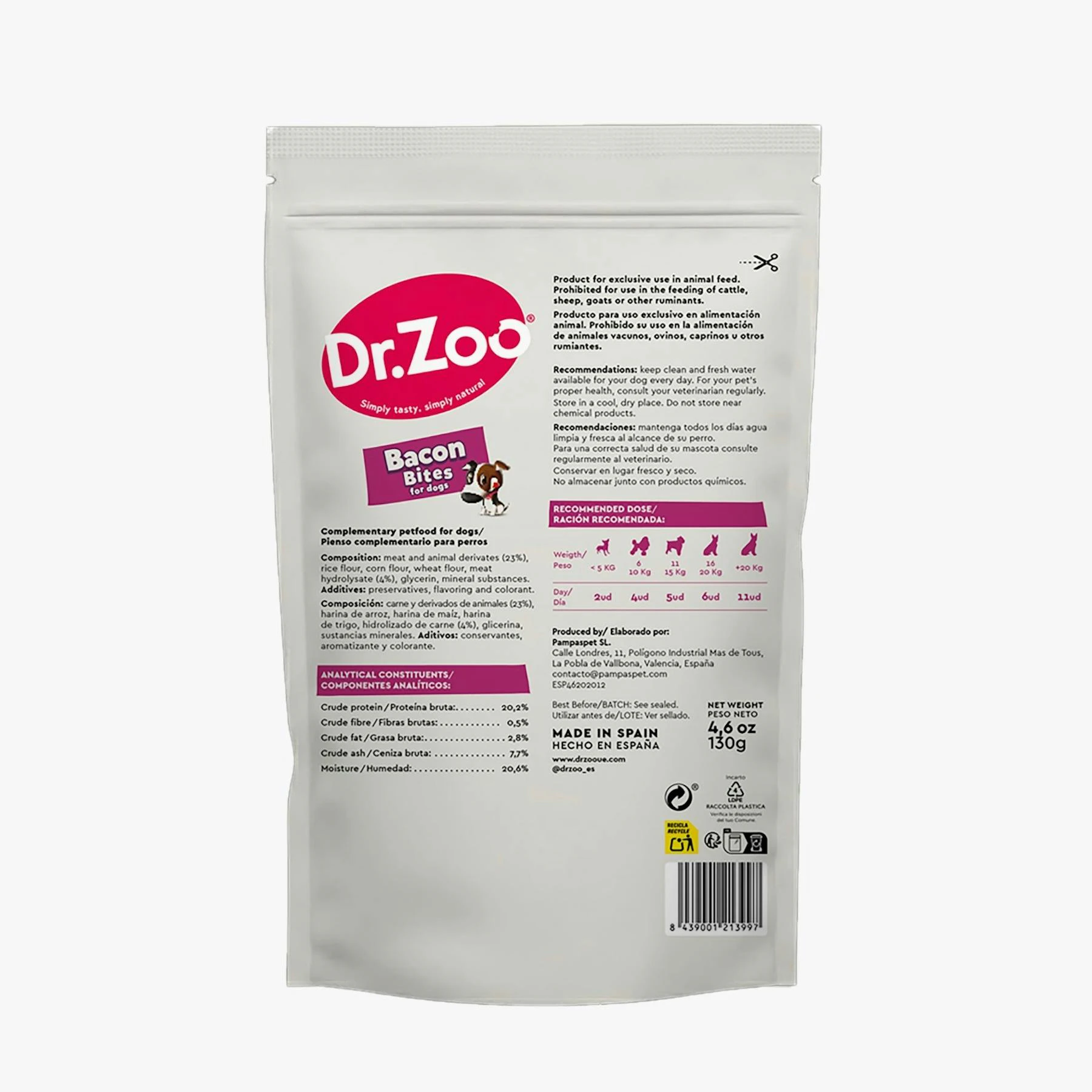 Snack Perros Jerky Bites Dr. Zoo 130Gr