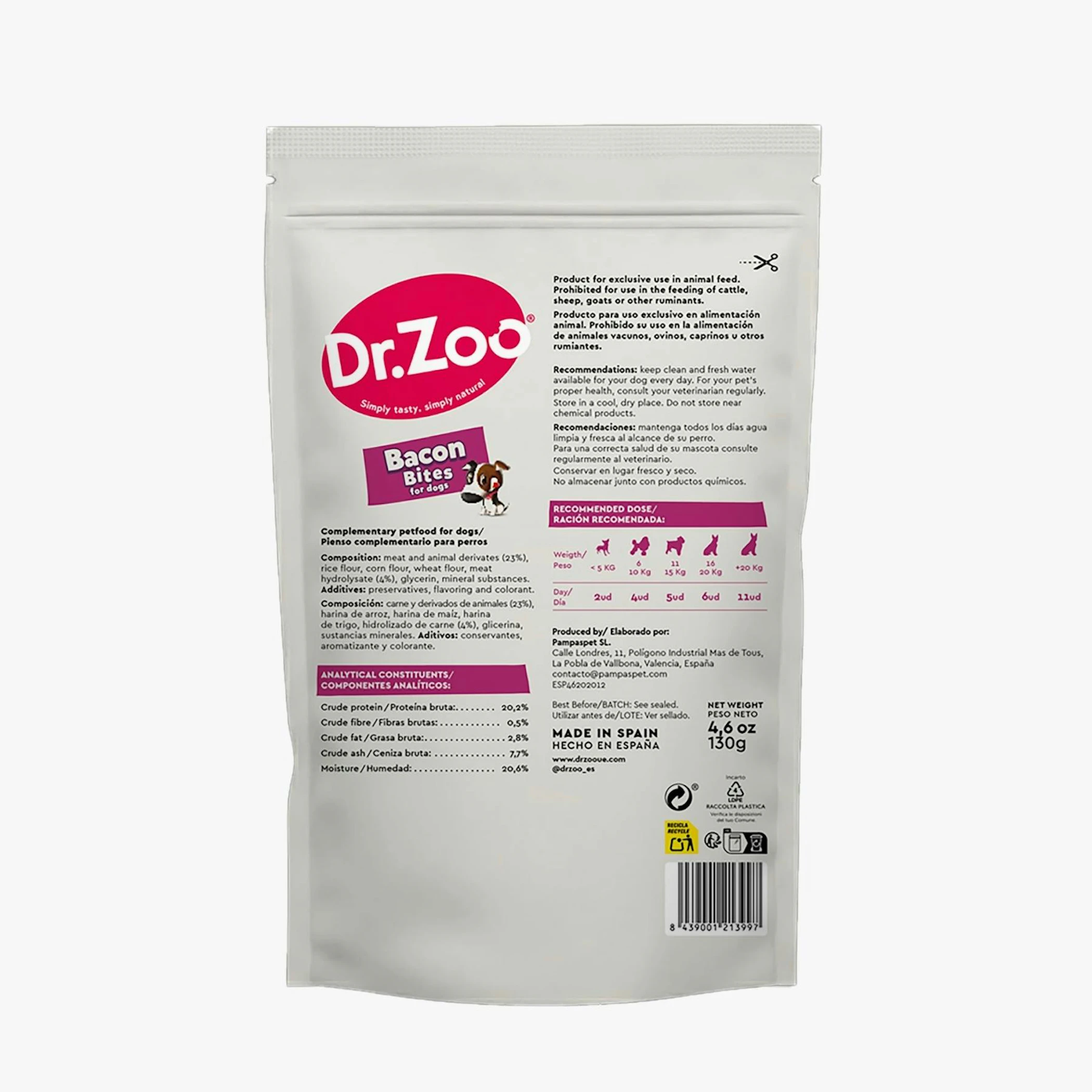 Snack Perros Jerky Bites Dr. Zoo 130Gr