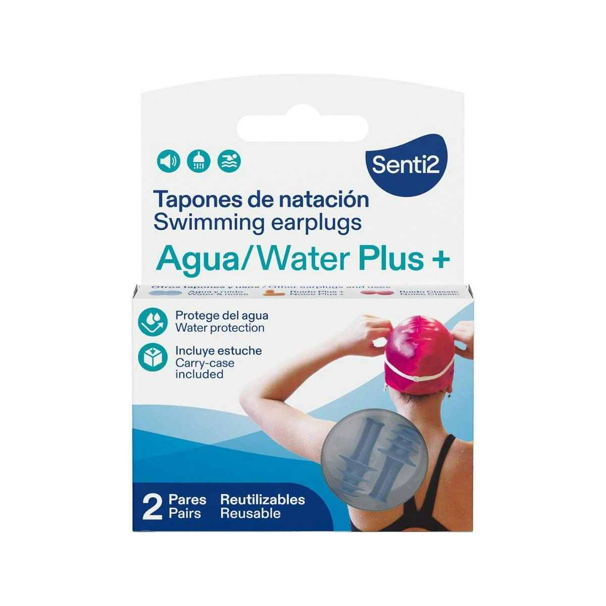 Tampões De Ouvidos Natação Reutilizáveis Senti2 Água/Water Plus+ 2 unid.