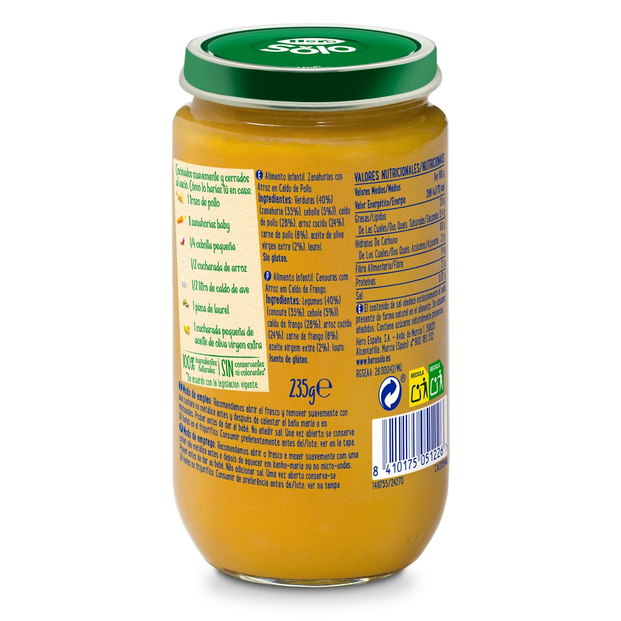 Frasquinho Cenoura, Arroz E Caldo De Frango Hero Baby 235Gr