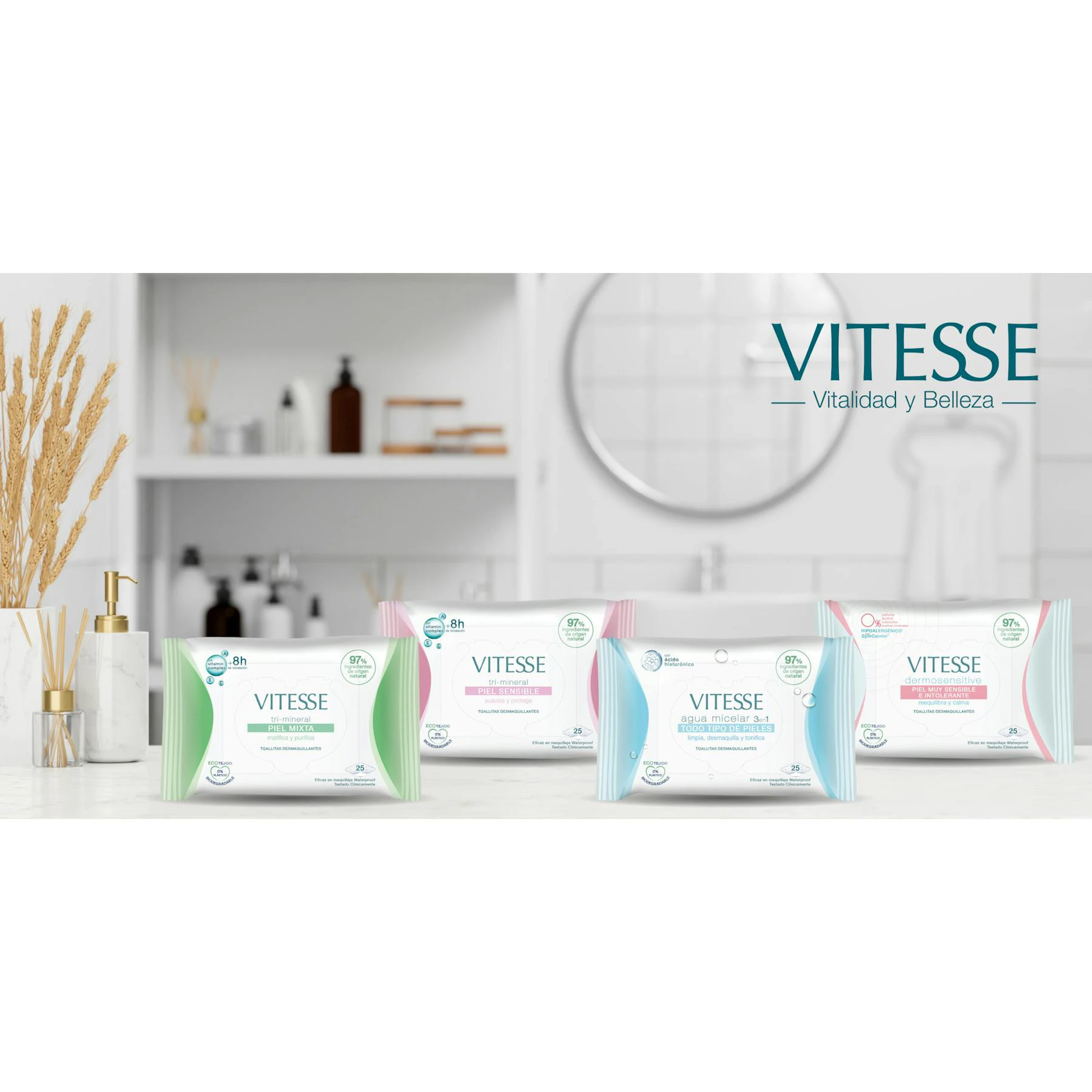 Toallitas Desmaquillantes Tri-Mineral Piel Sensible Vitesse 25 Uds