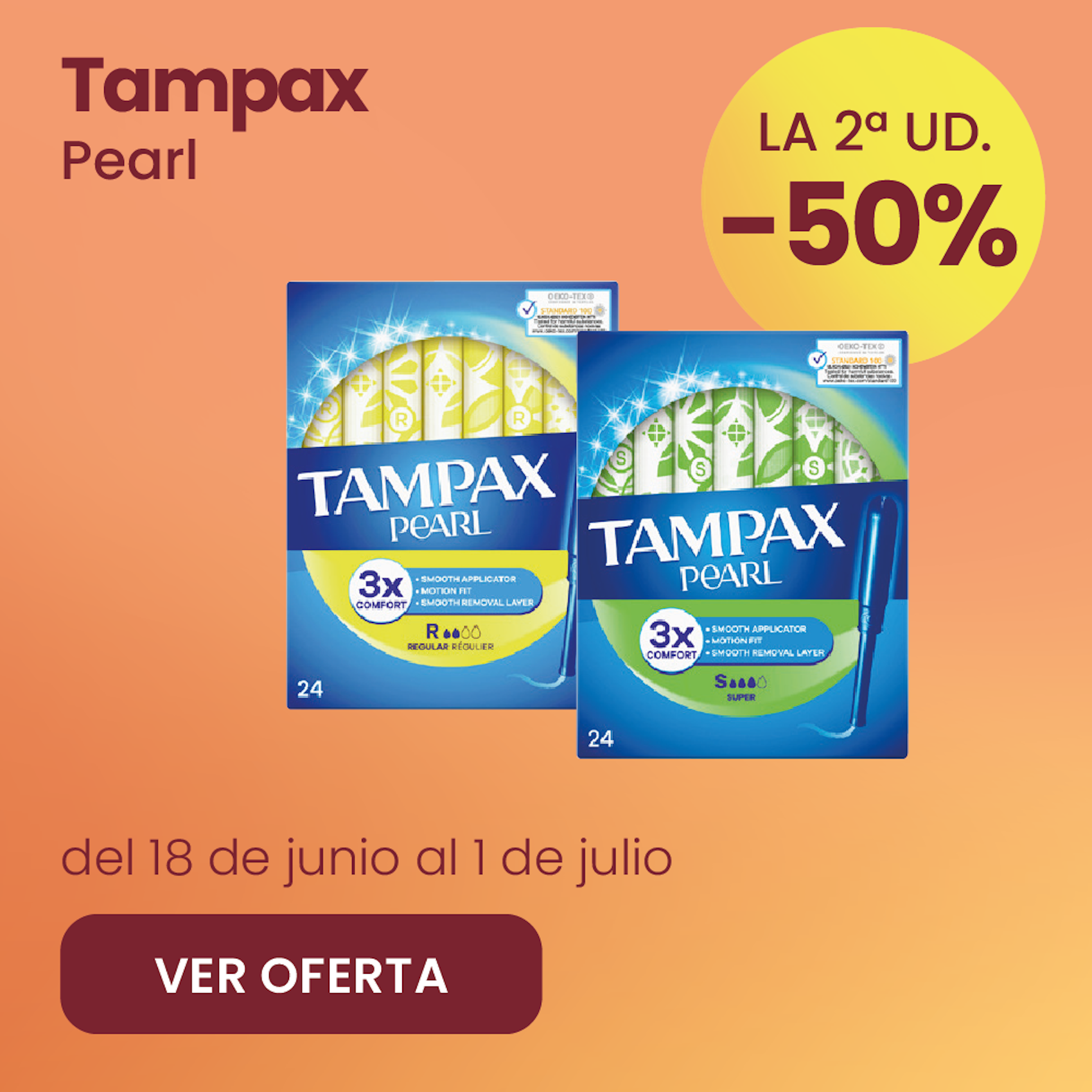 Tampax Pearl Toda La Gama -50% la 2ª ud.