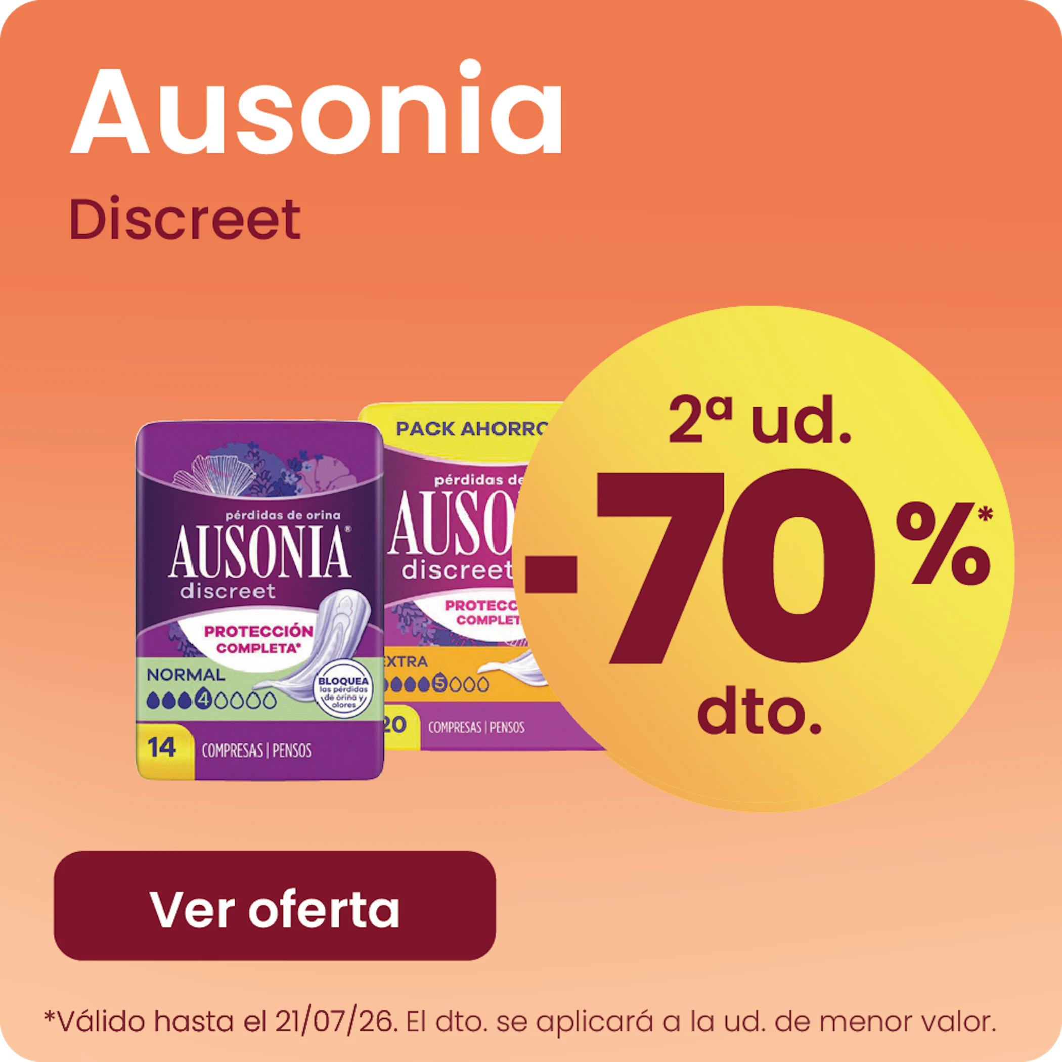 Ausonia Discreet Toda La Gama -70% la 2ª ud.