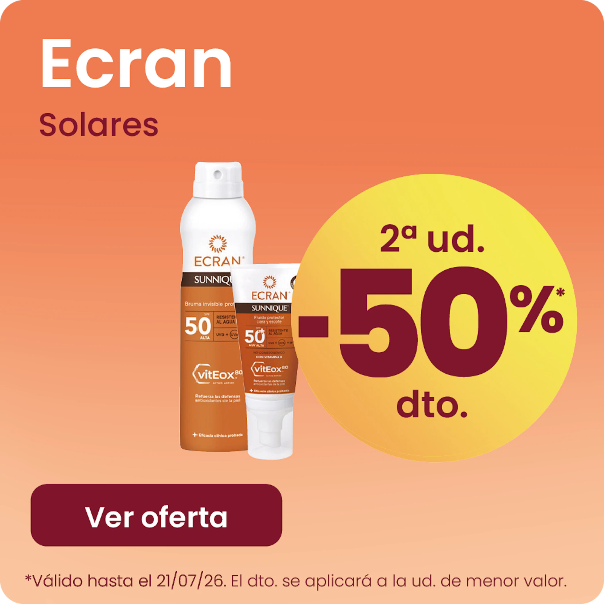 Ecran Solares Toda La Marca -50% la 2ª ud.