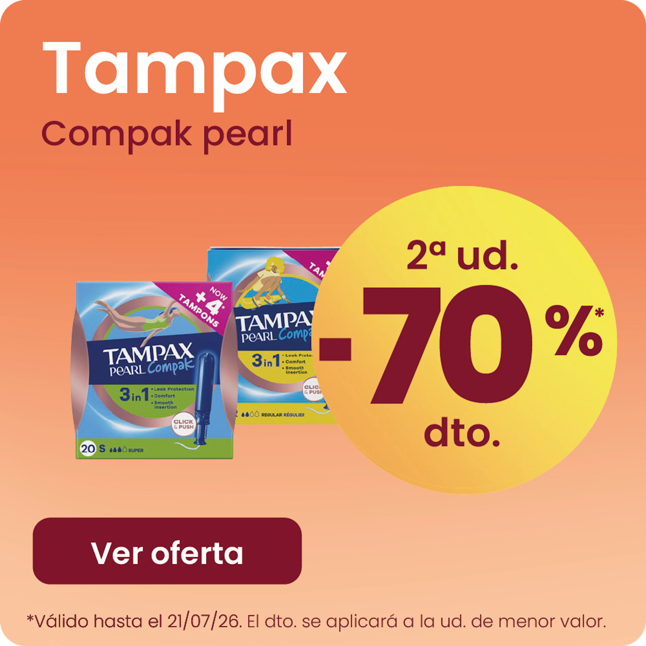 Tampax Compak Pearl Toda La Gama -70% la 2ª ud.
