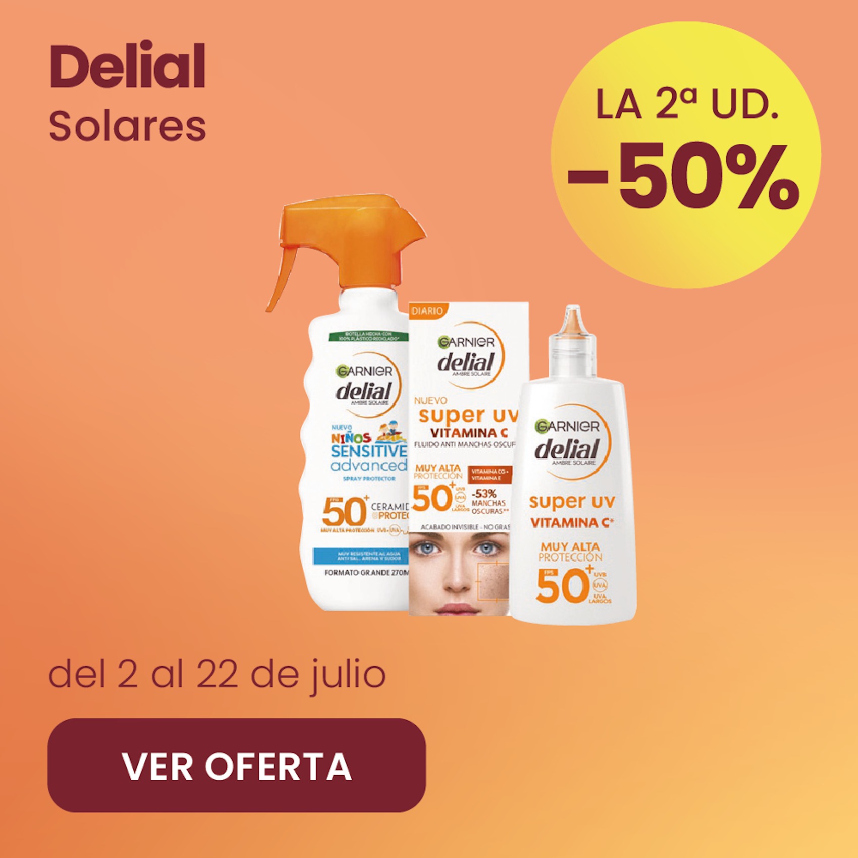 DELIAL SOLARES TODA LA MARCA -50% la 2ª ud.