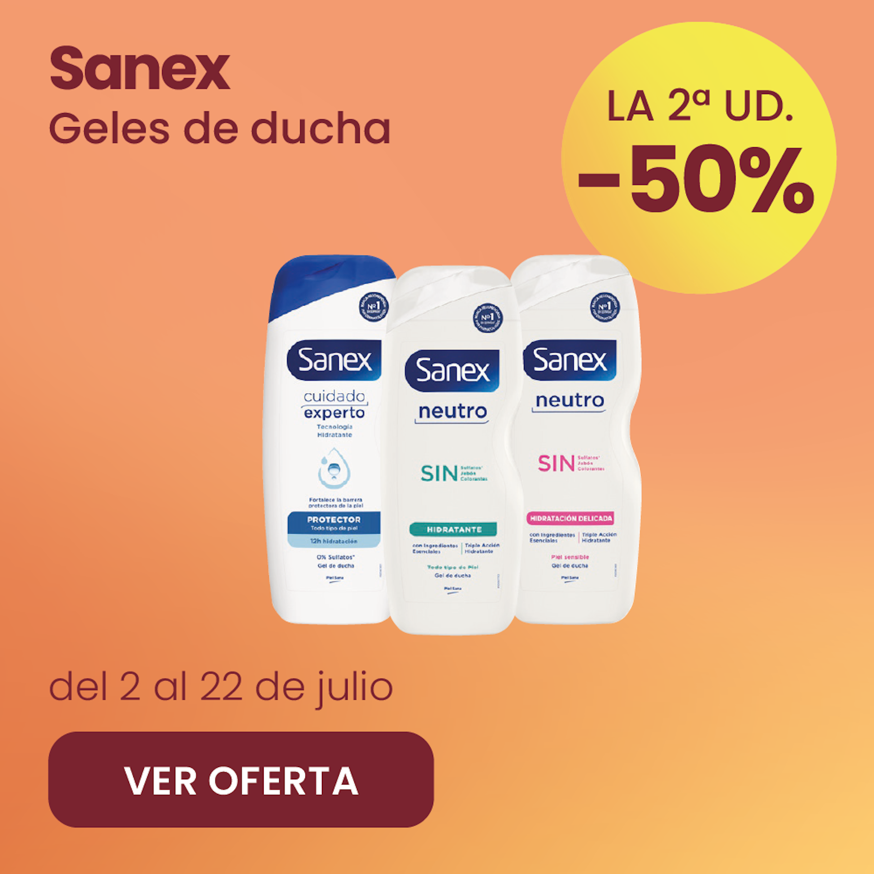 SANEX GELES DE DUCHA -50% la 2ª ud.