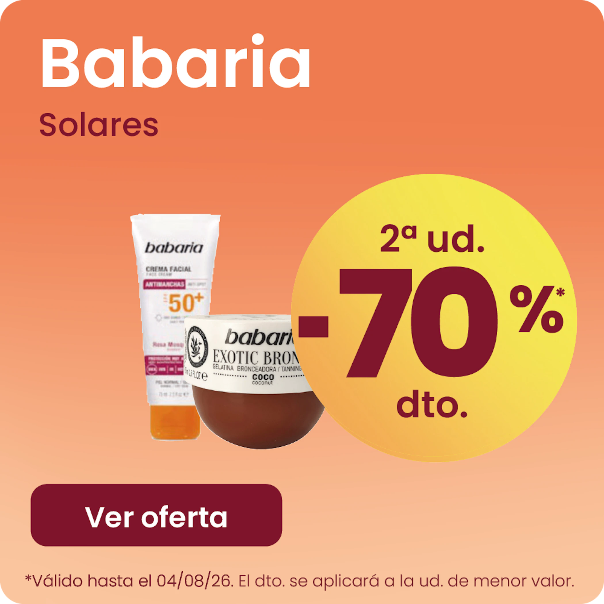 BABARIA SOLARES TODA LA GAMA -70% la 2ª ud.