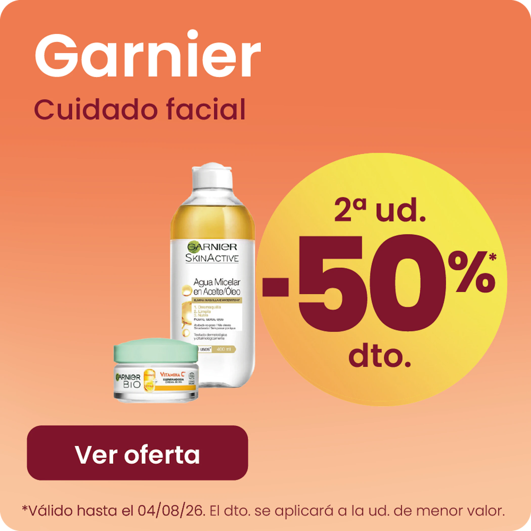 GARNIER CUIDADO FACIAL TODA LA GAMA -50% la 2ª ud.