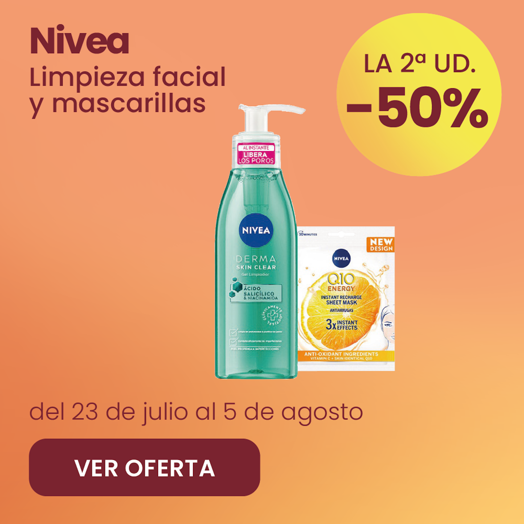 Nivea Limpieza Facial Y Mascarillas -50% la 2ª ud.