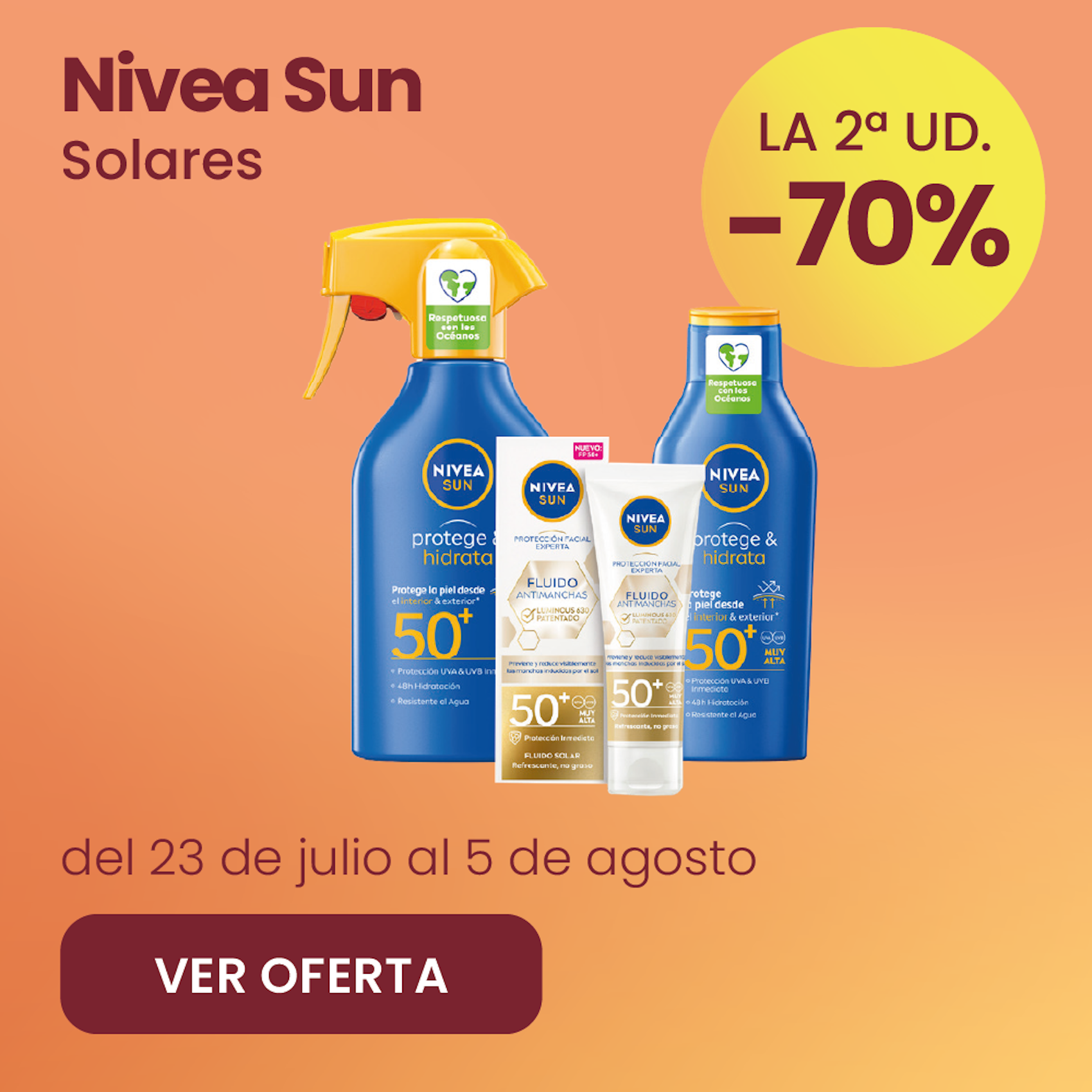 Nivea Sun Solares Toda La Gama -70% la 2ª ud.