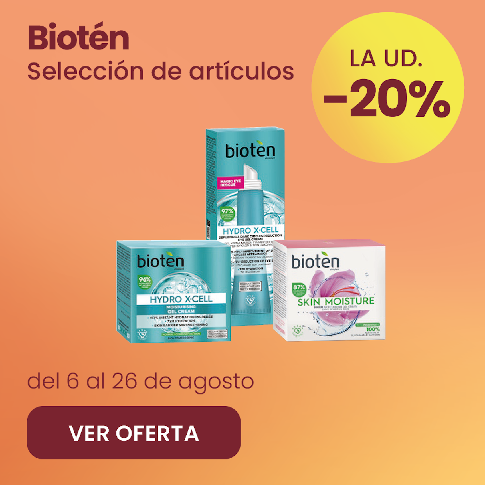 BIOTEN SKIN MOISTURE Y HYDRO X CELL 20% más barato