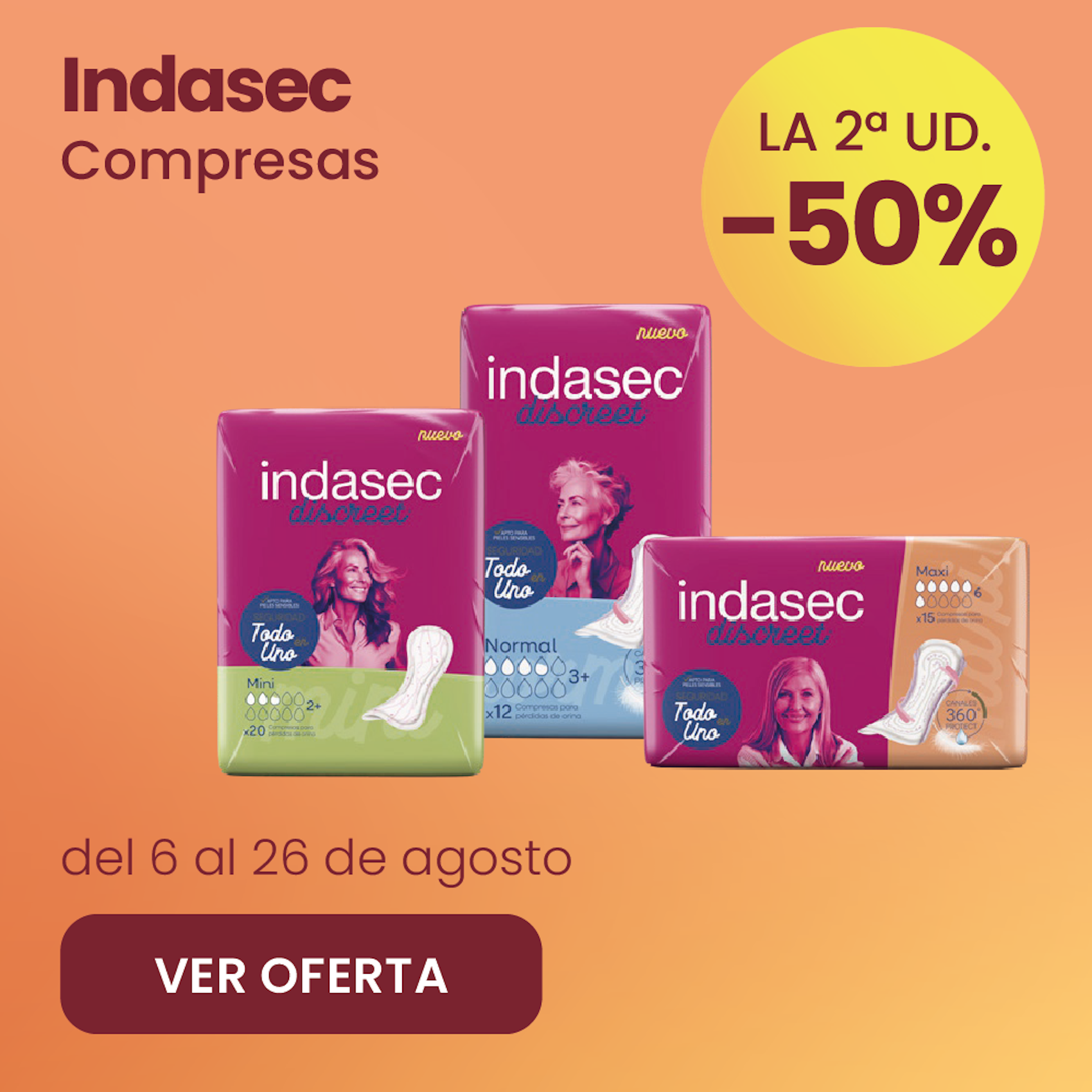 INDASEC COMPRESAS TODA LA GAMA -50% la 2ª ud.