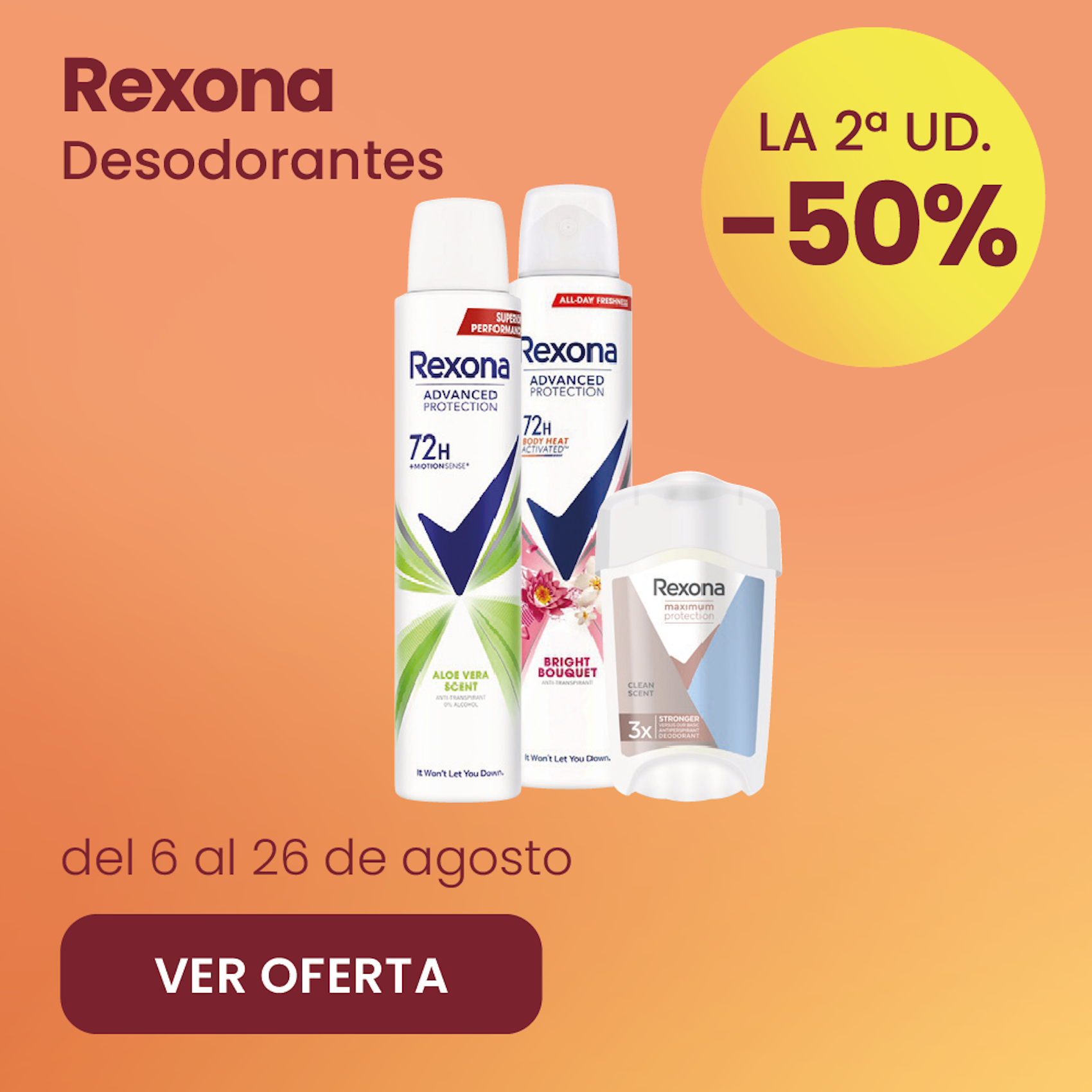 REXONA DESODORANTES TODA LA GAMA -50% la 2ª ud.
