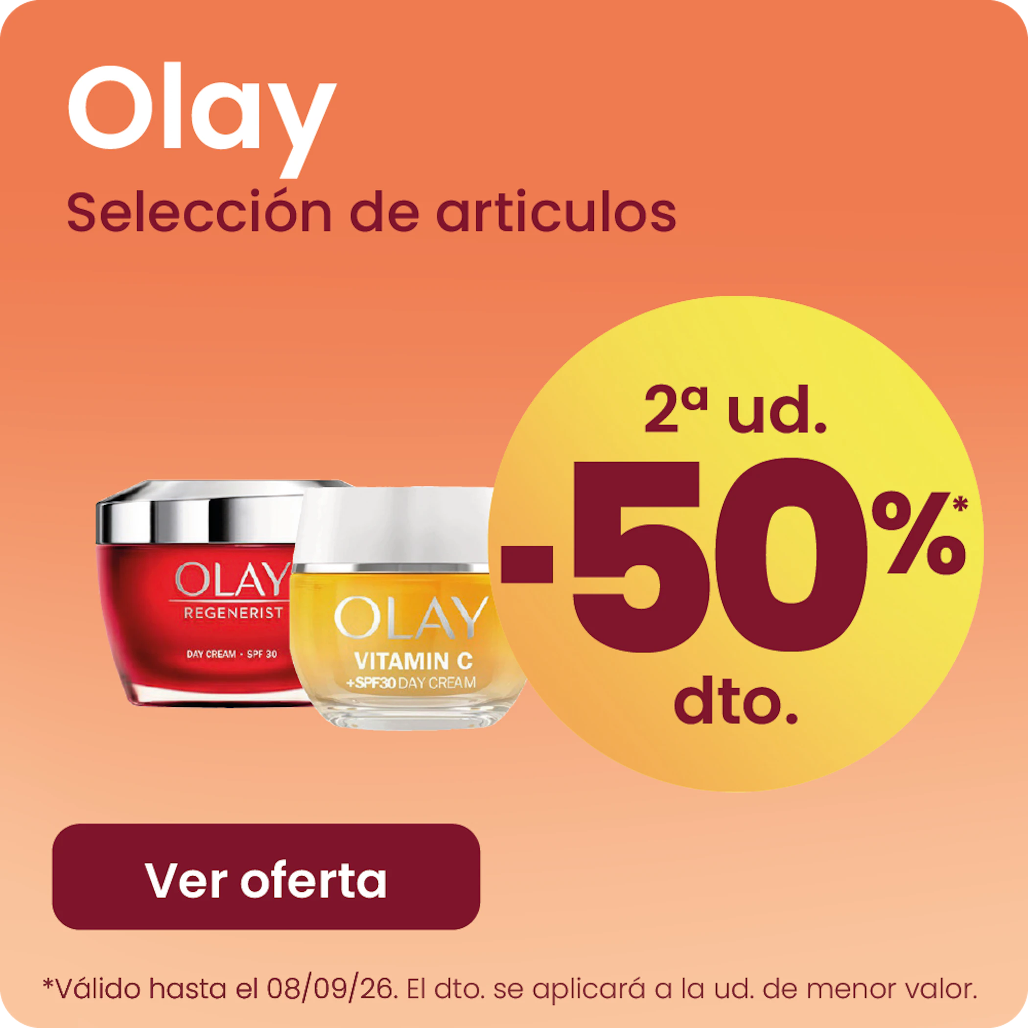 OLAY CUIDADO FACIAL -50% la 2ª ud.