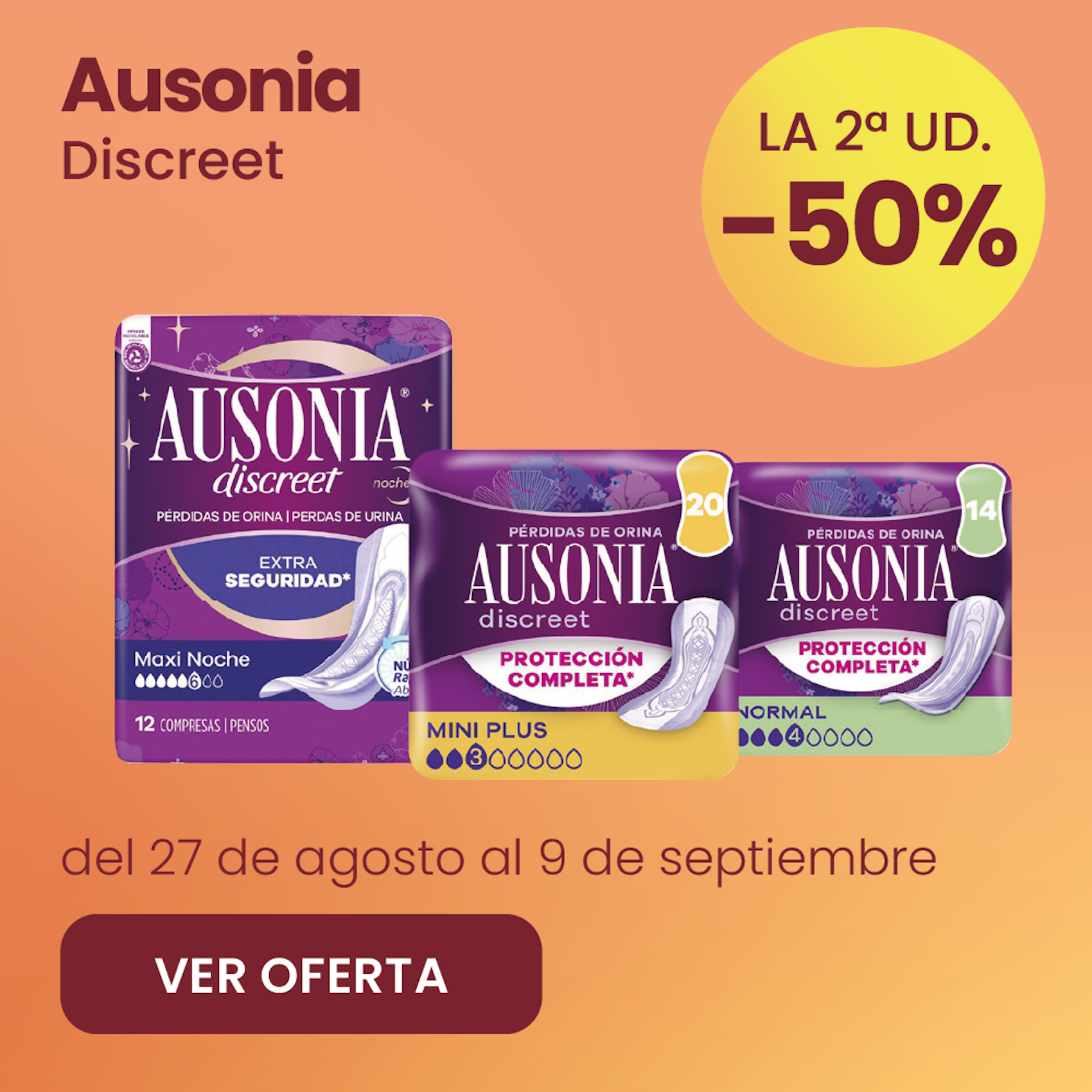 Ausonia Discreet Compresas Toda La Gama -50% la 2ª ud.