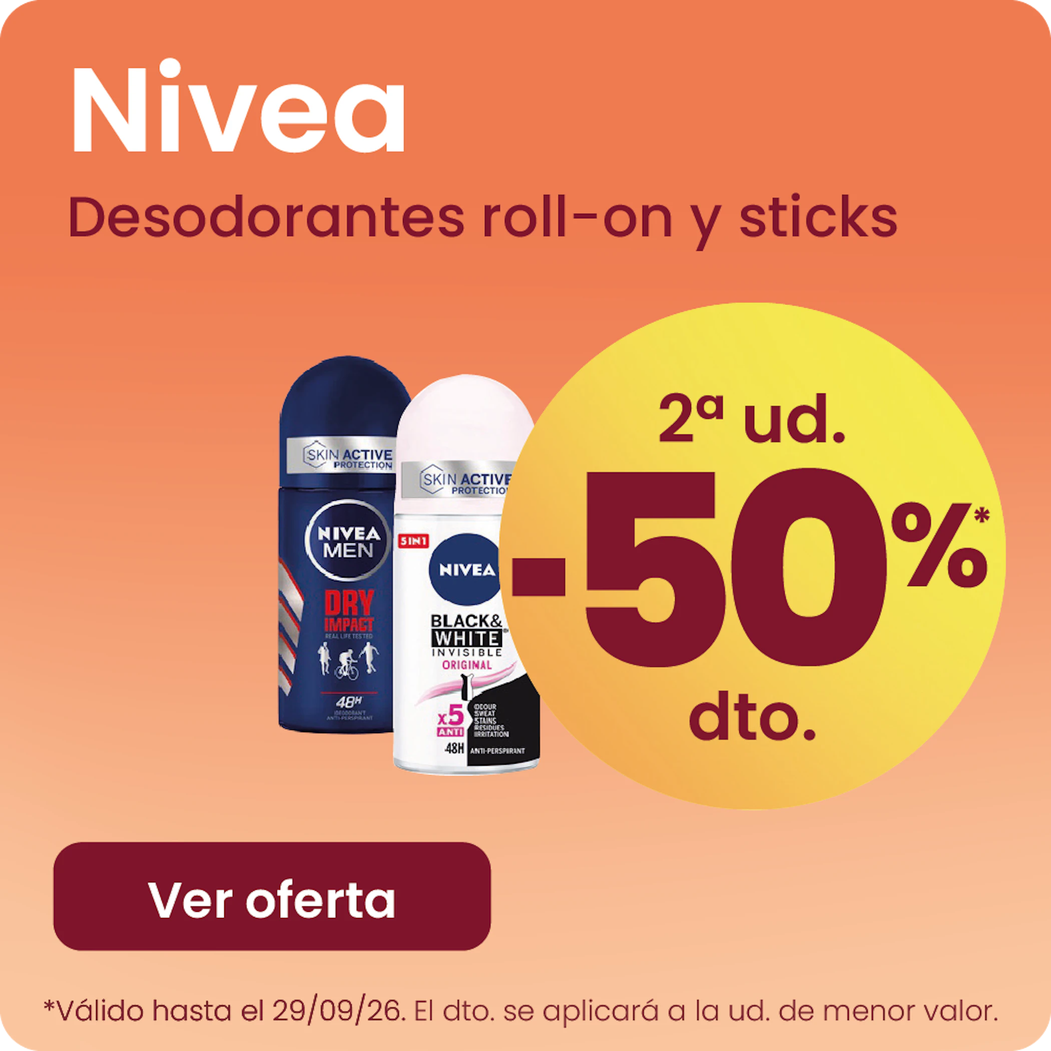 Nivea Desodorizantes Roll-On E Sticks -50% na 2ª ud.
