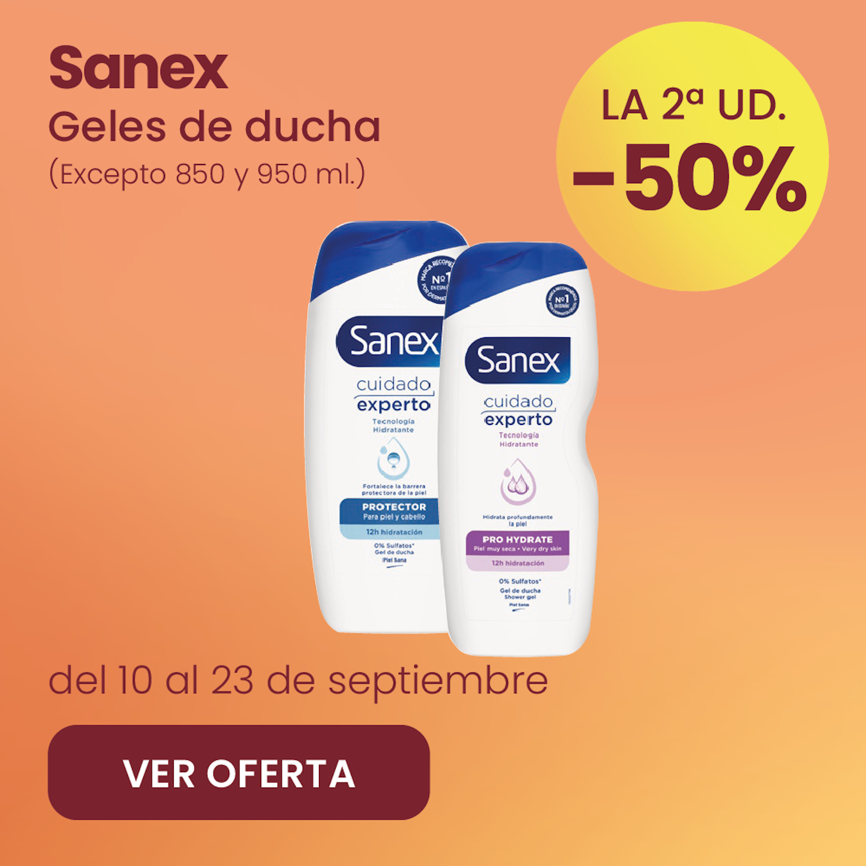 SANEX GELES DE DUCHA TODA LA GAMA -50% la 2ª ud.