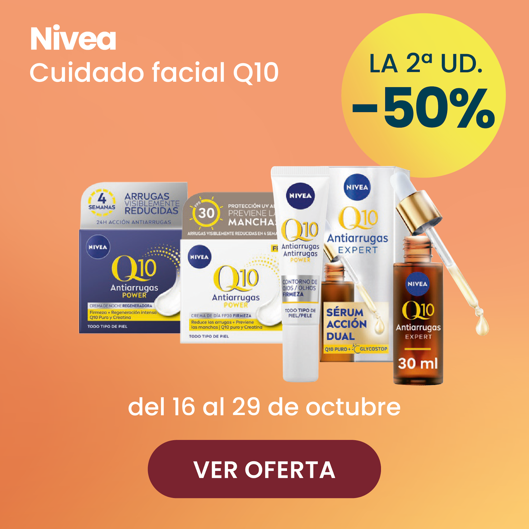 NIVEA CUIDADO FACIAL Q10 TODA LA GAMA -50% la 2ª ud.