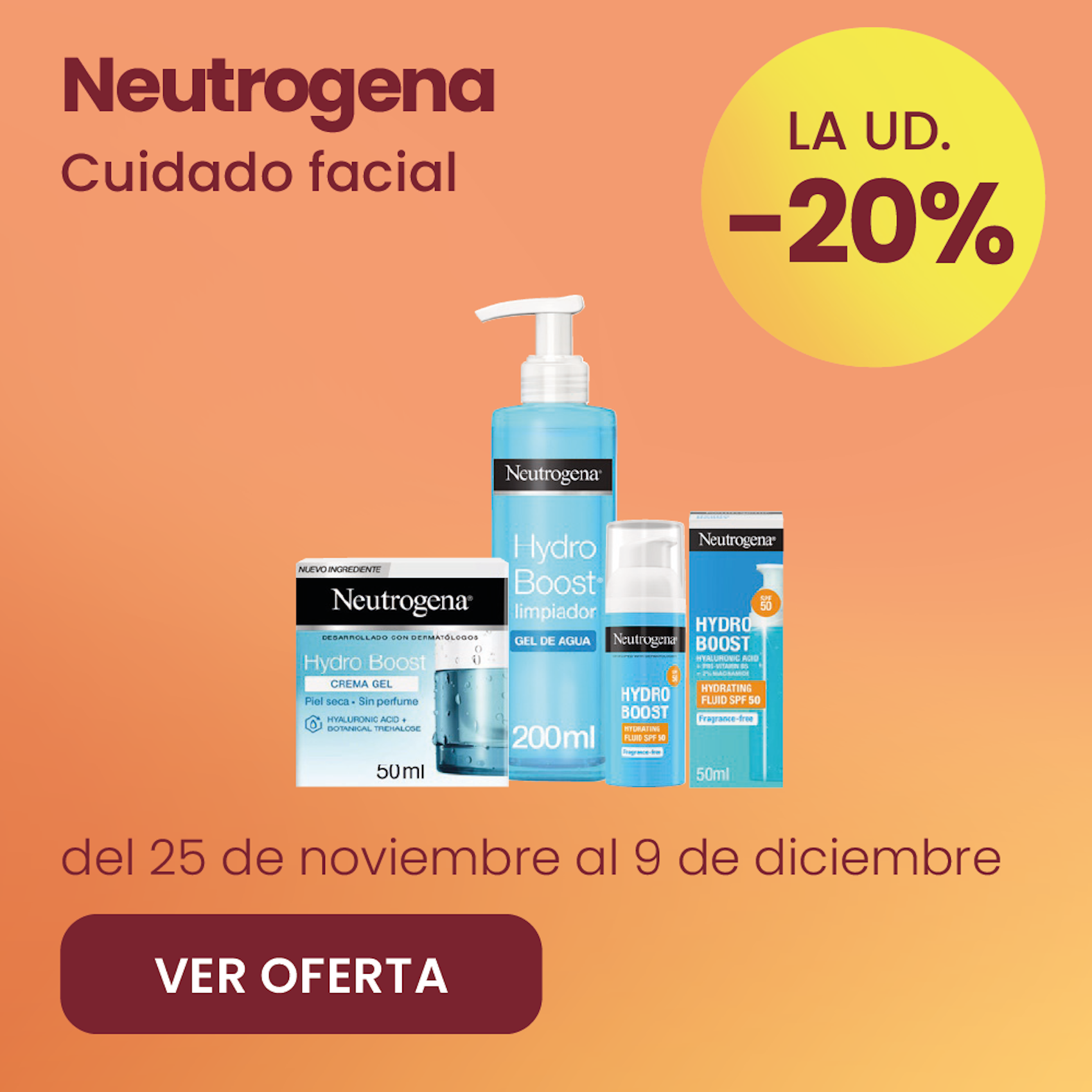 Neutrogena Cuidado Facial 20% más barato