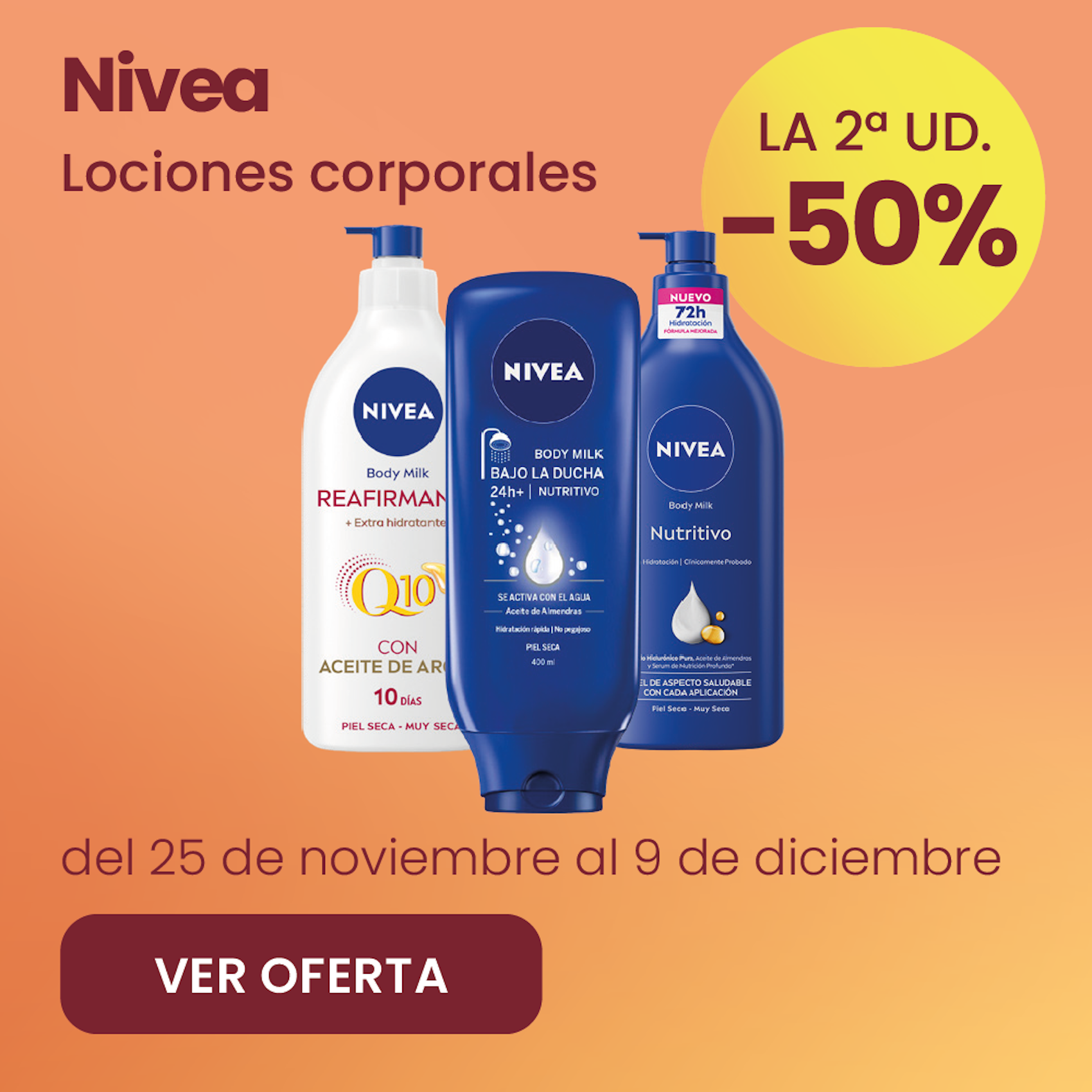 Nivea Lociones Corporales Toda La Gama -50% la 2ª ud.
